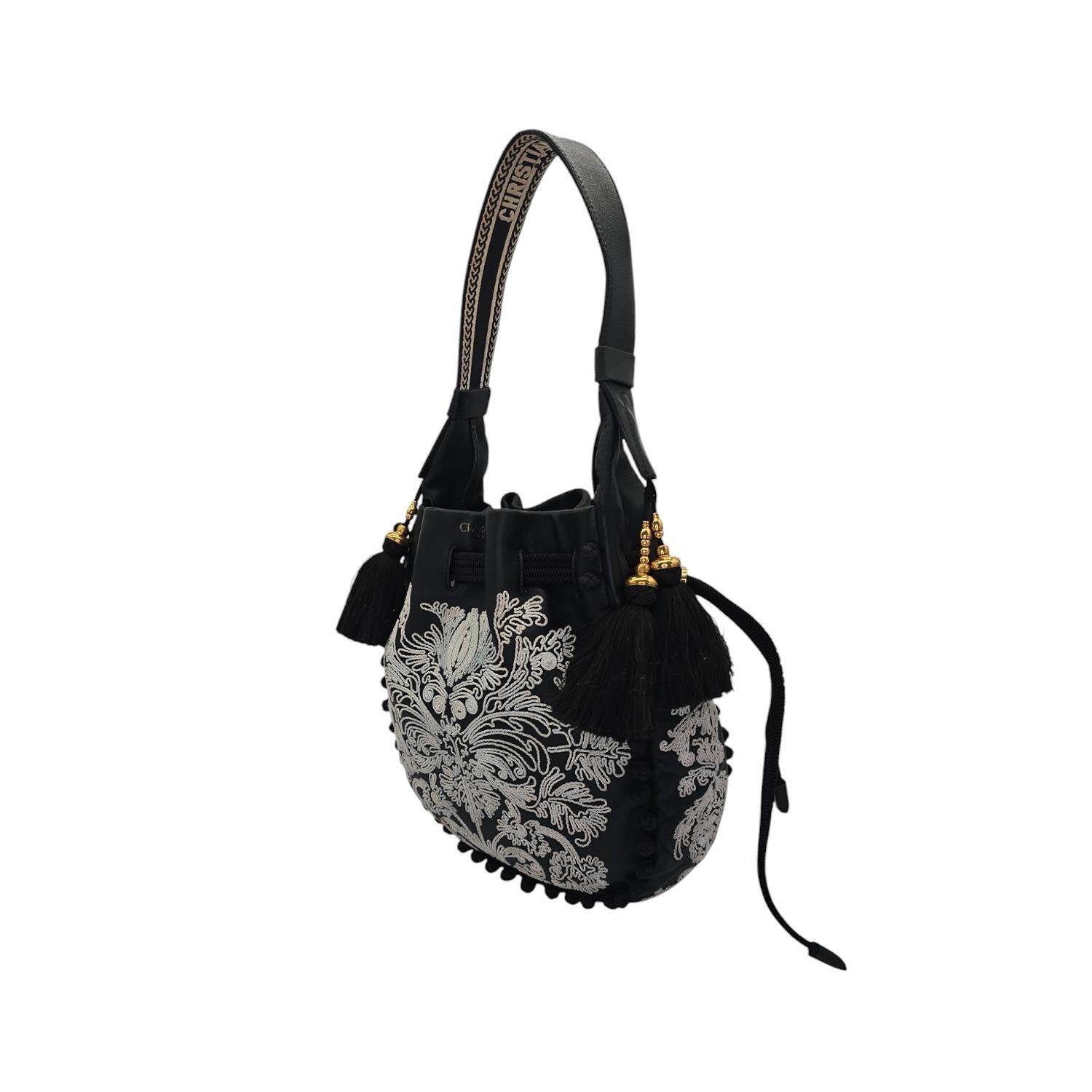 Black Christian Dior 2022 Ornamental Cornely-Effect Hobo Bag For Sale