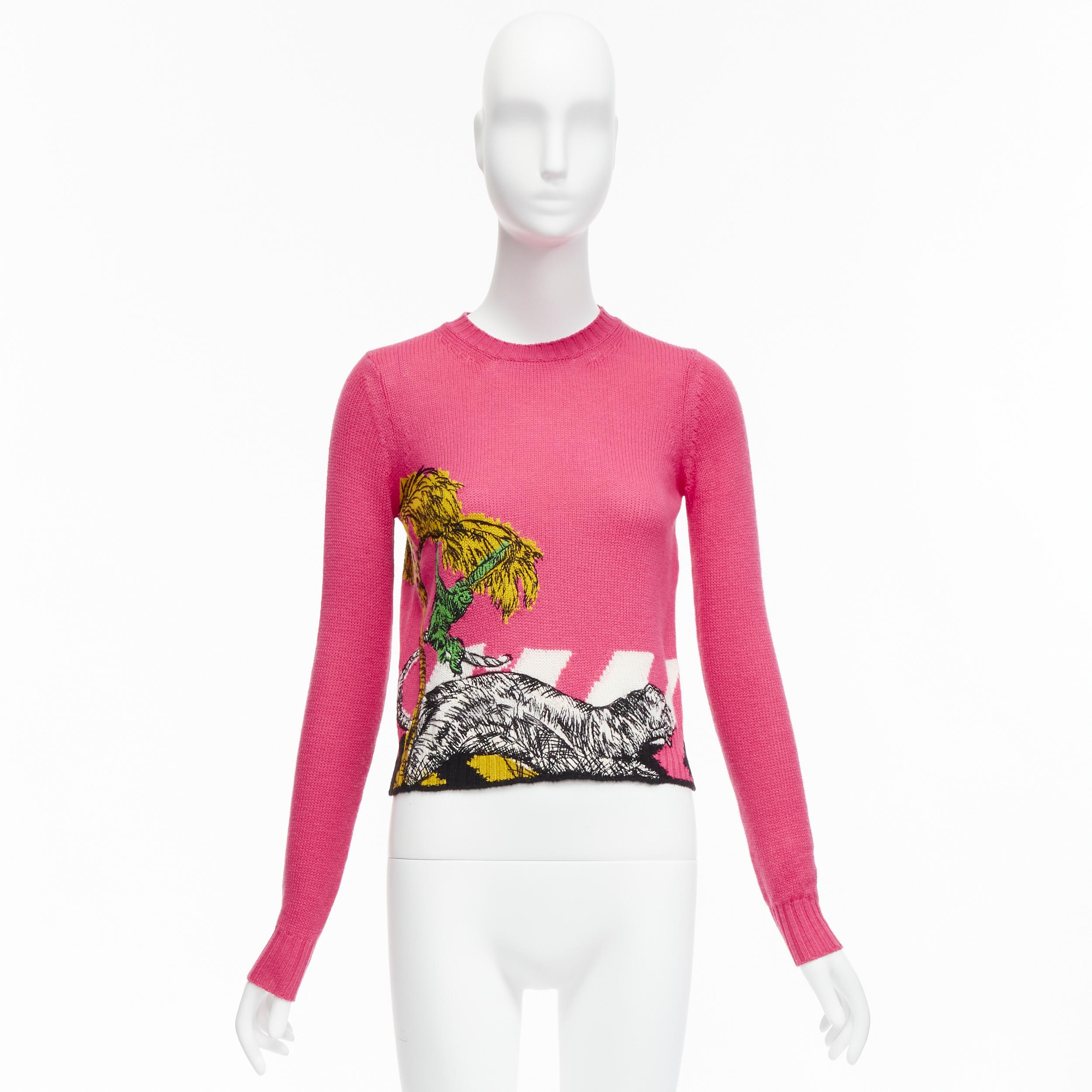 CHRISTIAN DIOR 2022 pink tree monkey tiger embroidery cropped sweater FR34 XS 6