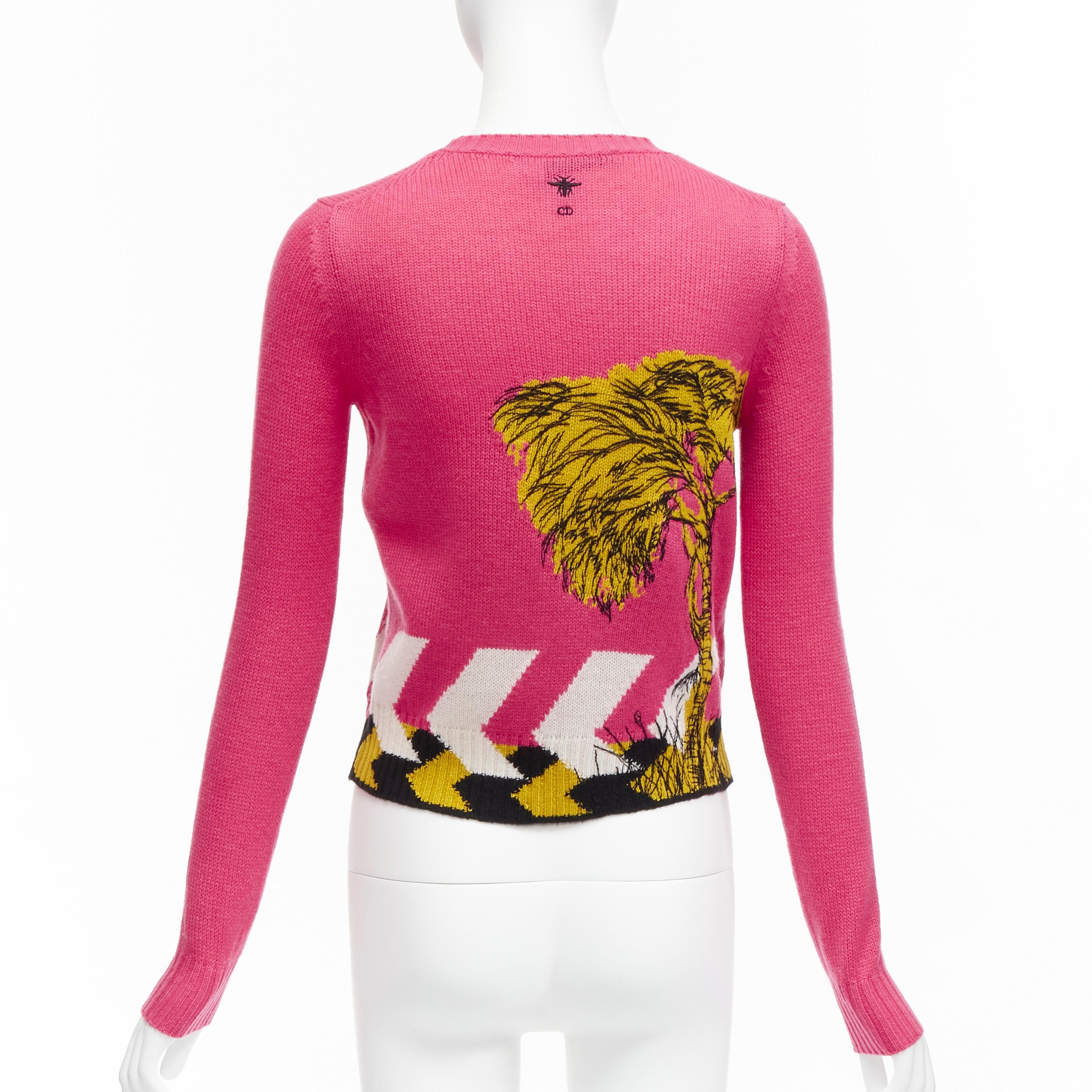 CHRISTIAN DIOR 2022 pink tree monkey tiger embroidery cropped sweater FR34 XS 1