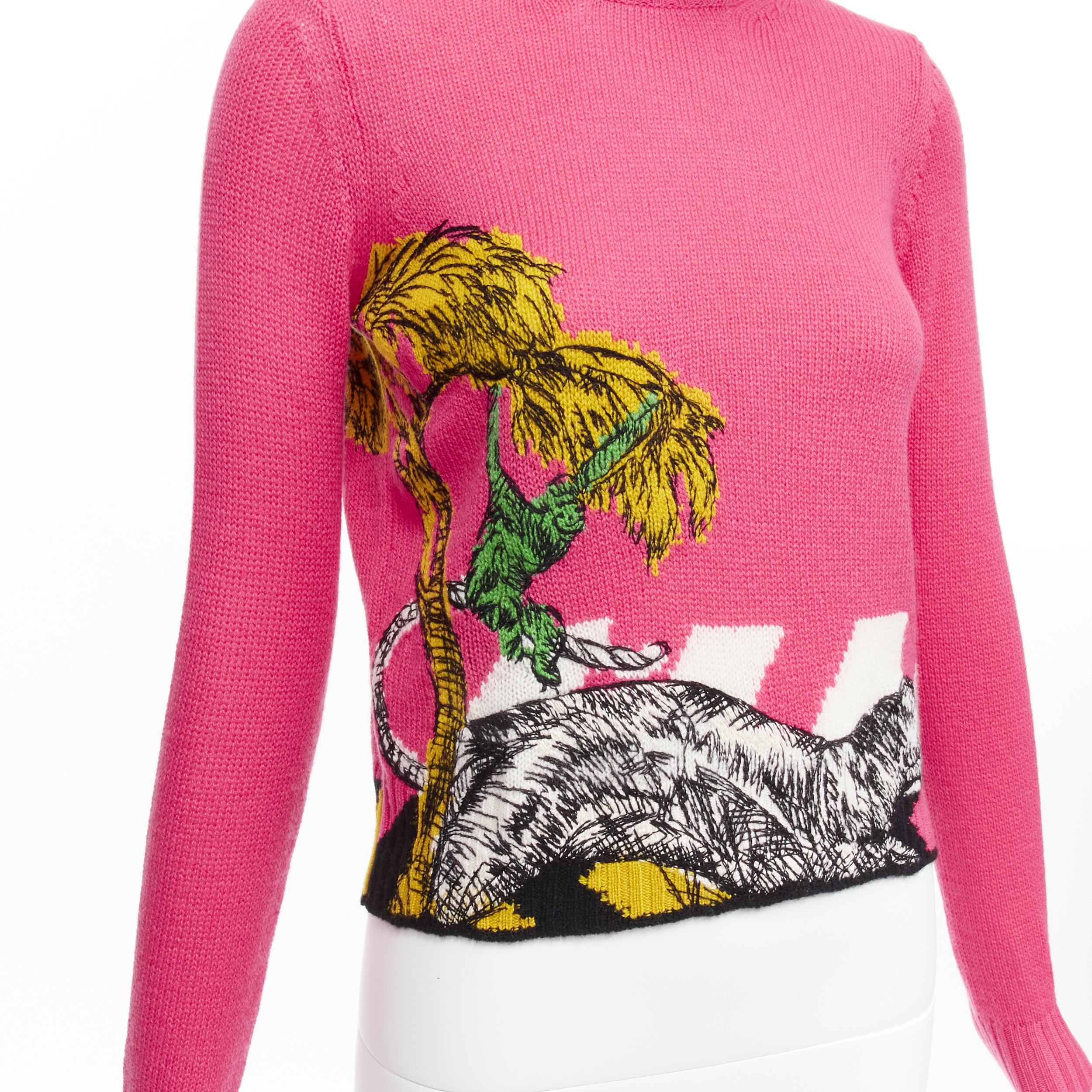 CHRISTIAN DIOR 2022 pink tree monkey tiger embroidery cropped sweater FR34 XS 3