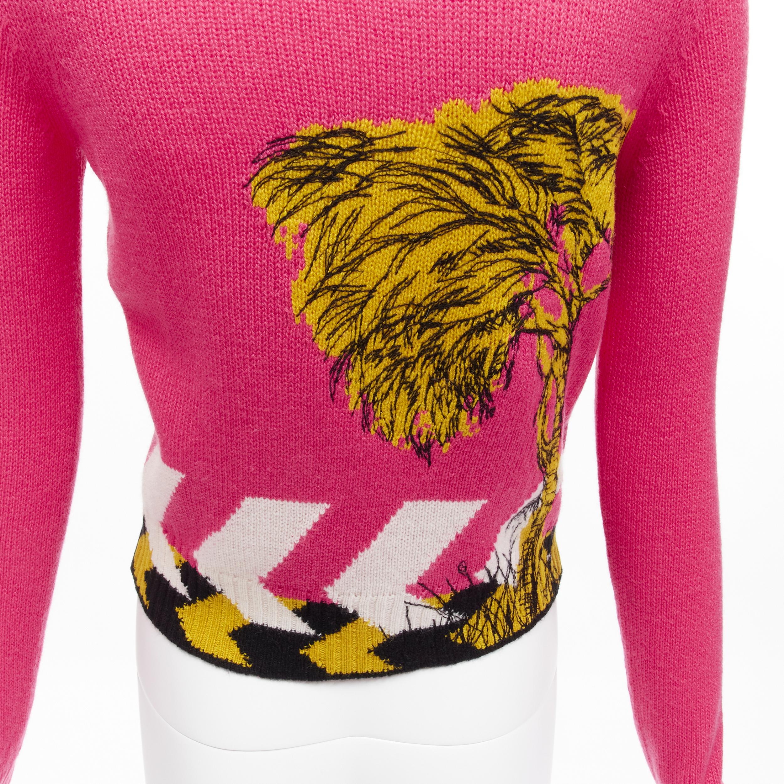 CHRISTIAN DIOR 2022 pink tree monkey tiger embroidery cropped sweater FR34 XS 4