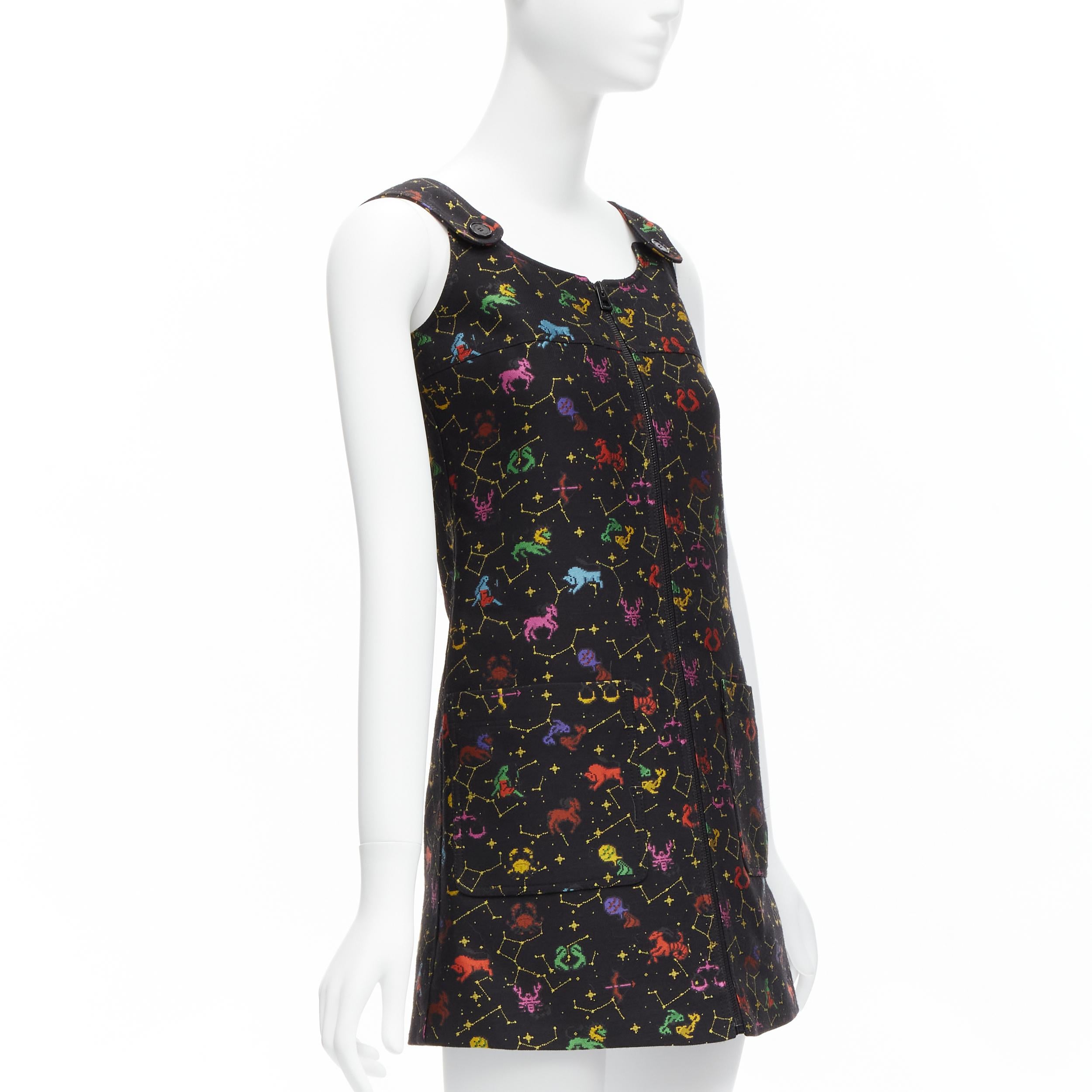 CHRISTIAN DIOR 2022 Pixel Zodiac  astrology jacquard zip front mini dress FR34  In Excellent Condition For Sale In Hong Kong, NT