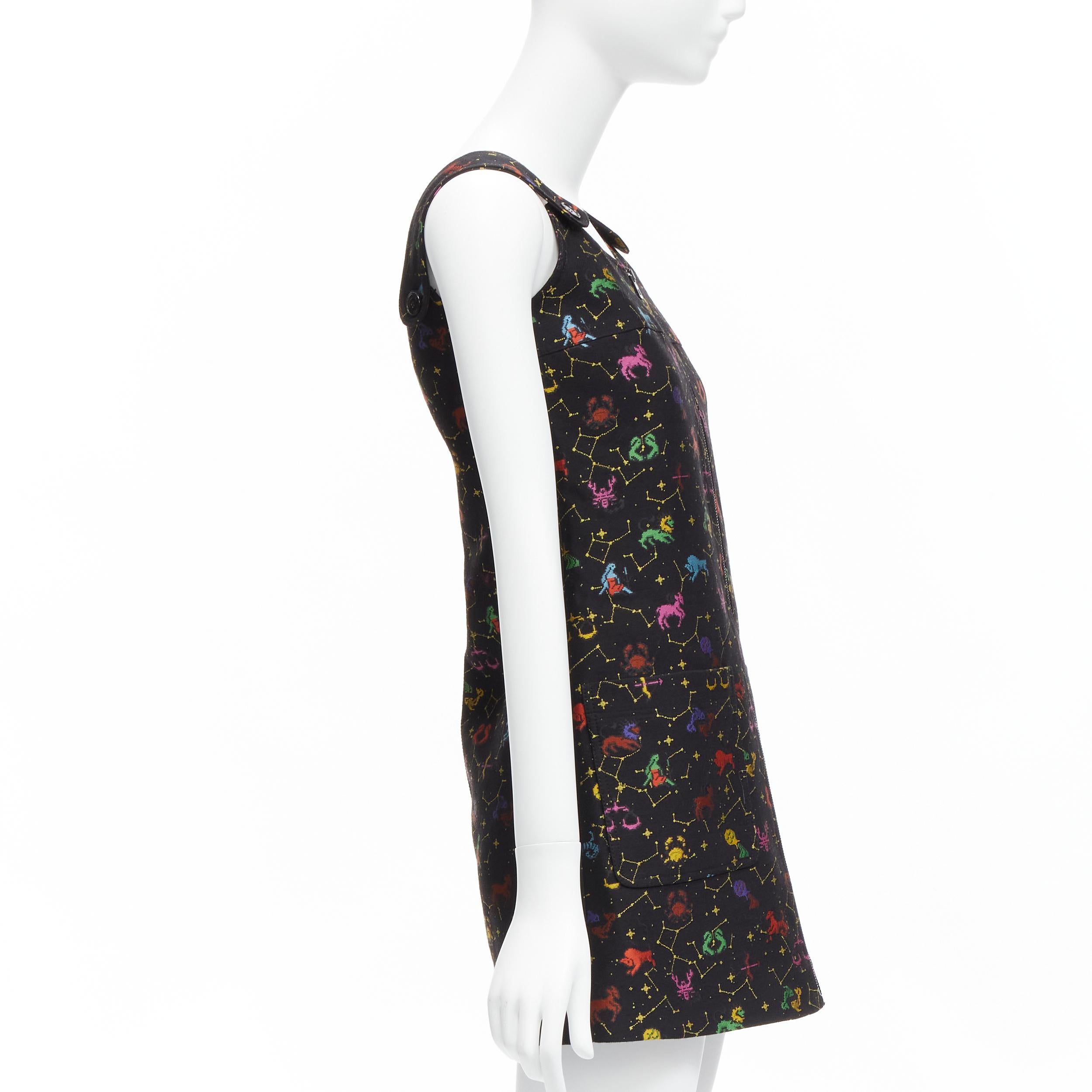 Women's CHRISTIAN DIOR 2022 Pixel Zodiac  astrology jacquard zip front mini dress FR34  For Sale