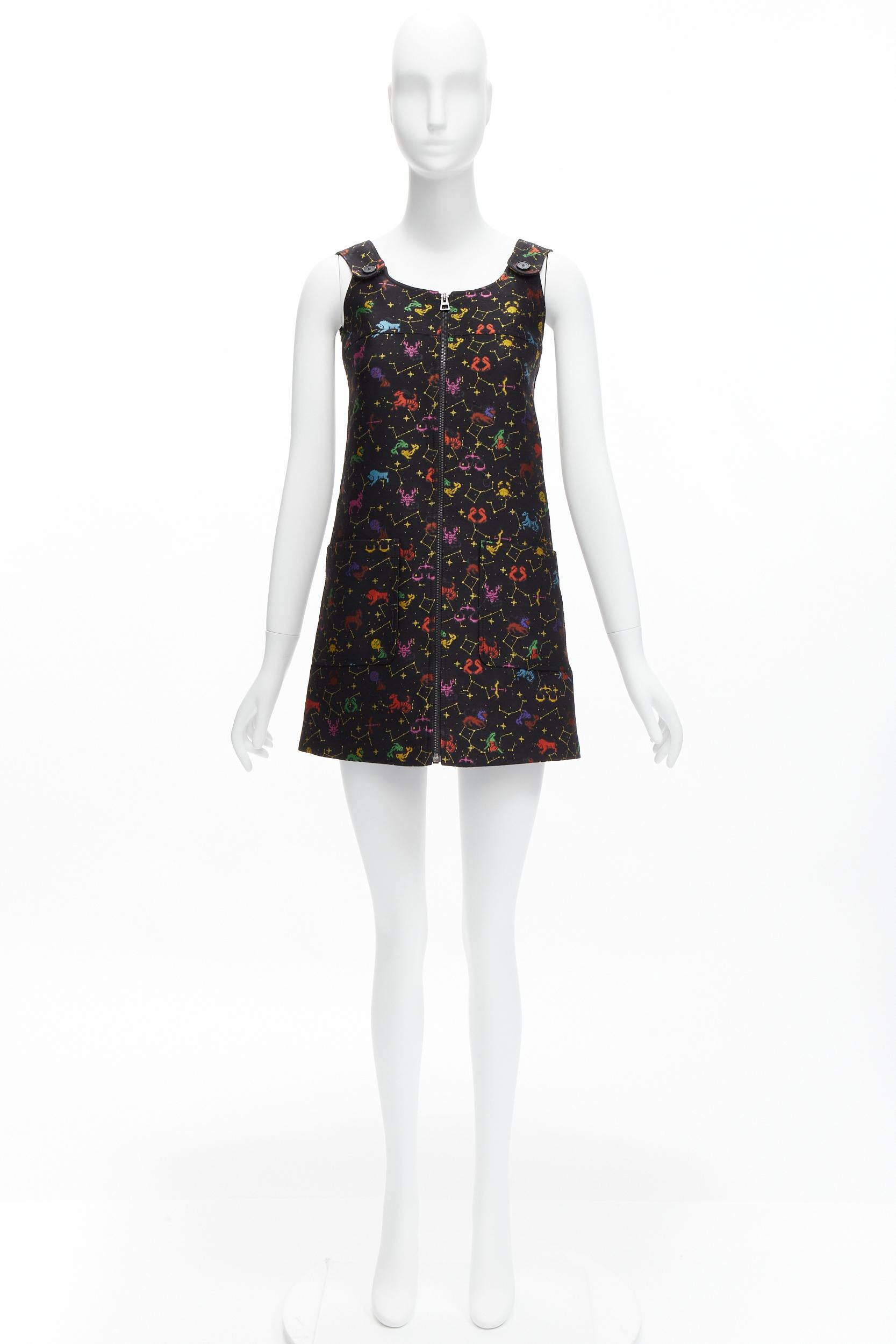CHRISTIAN DIOR 2022 Pixel Zodiac black astrology jacquard zip mini dress FR34 XS For Sale 5