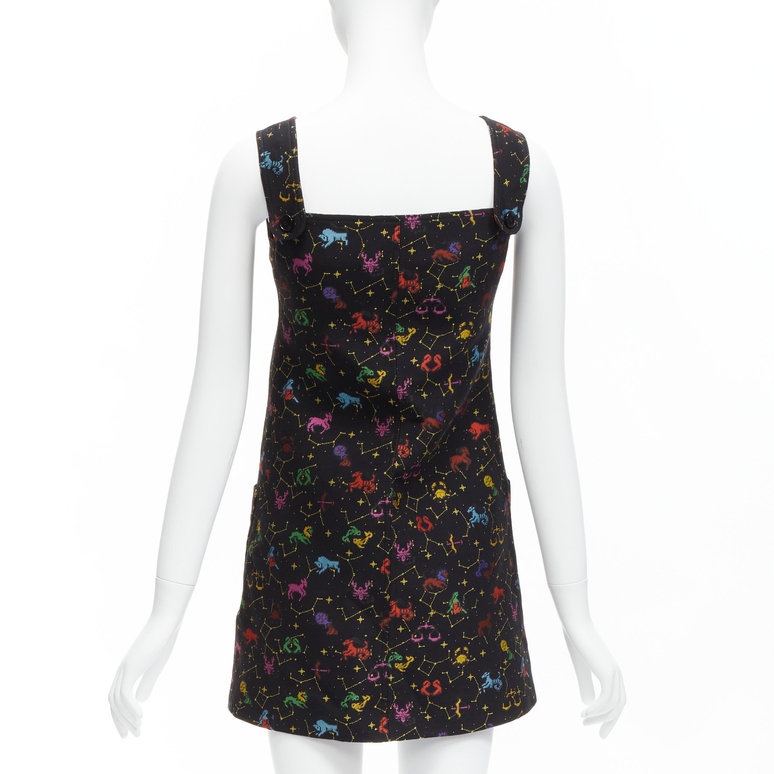 Women's CHRISTIAN DIOR 2022 Pixel Zodiac black astrology jacquard zip mini dress FR34 XS For Sale