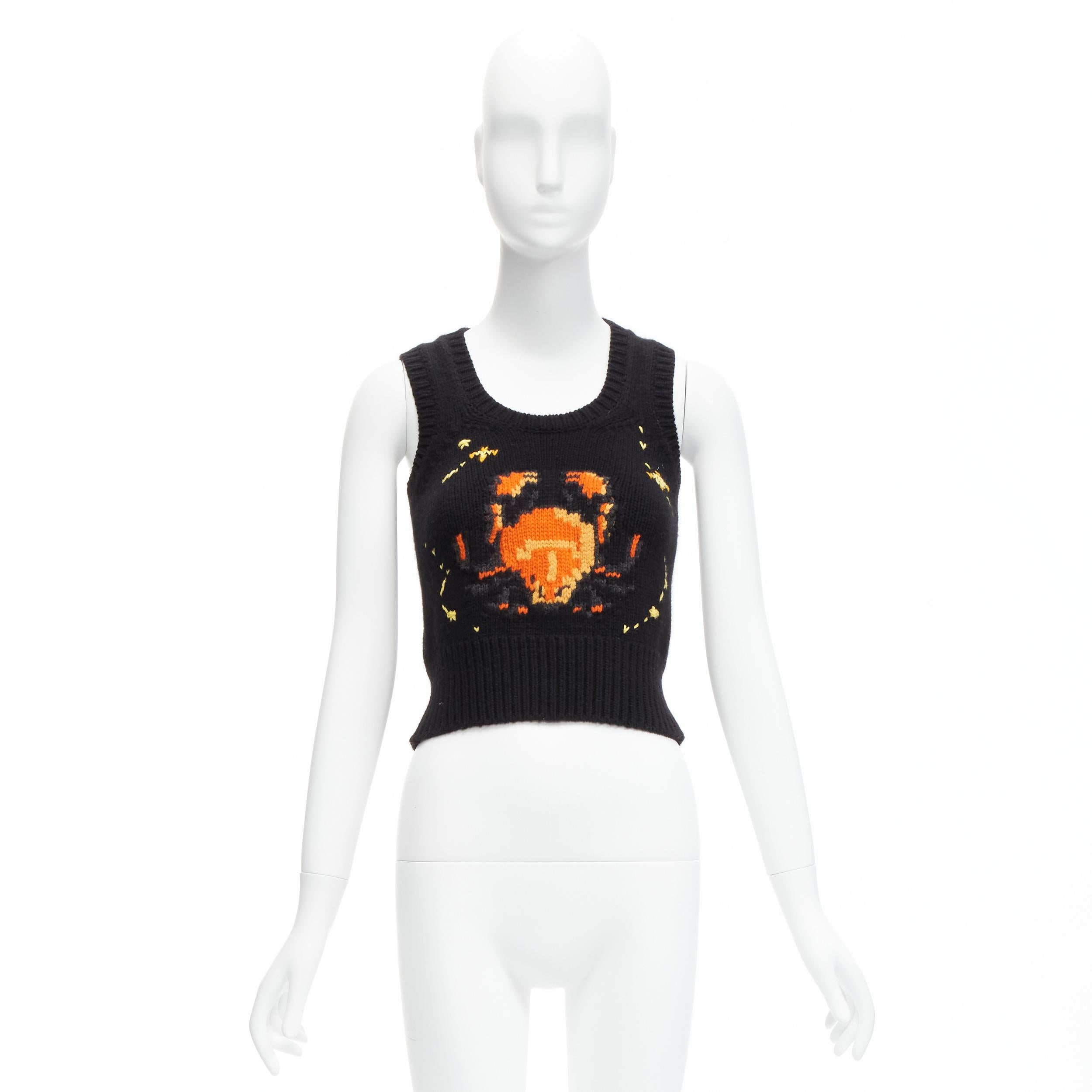 CHRISTIAN DIOR 2022 Pixel Zodiac Cancer cashmere intarsia gilet court FR34 X en vente 5