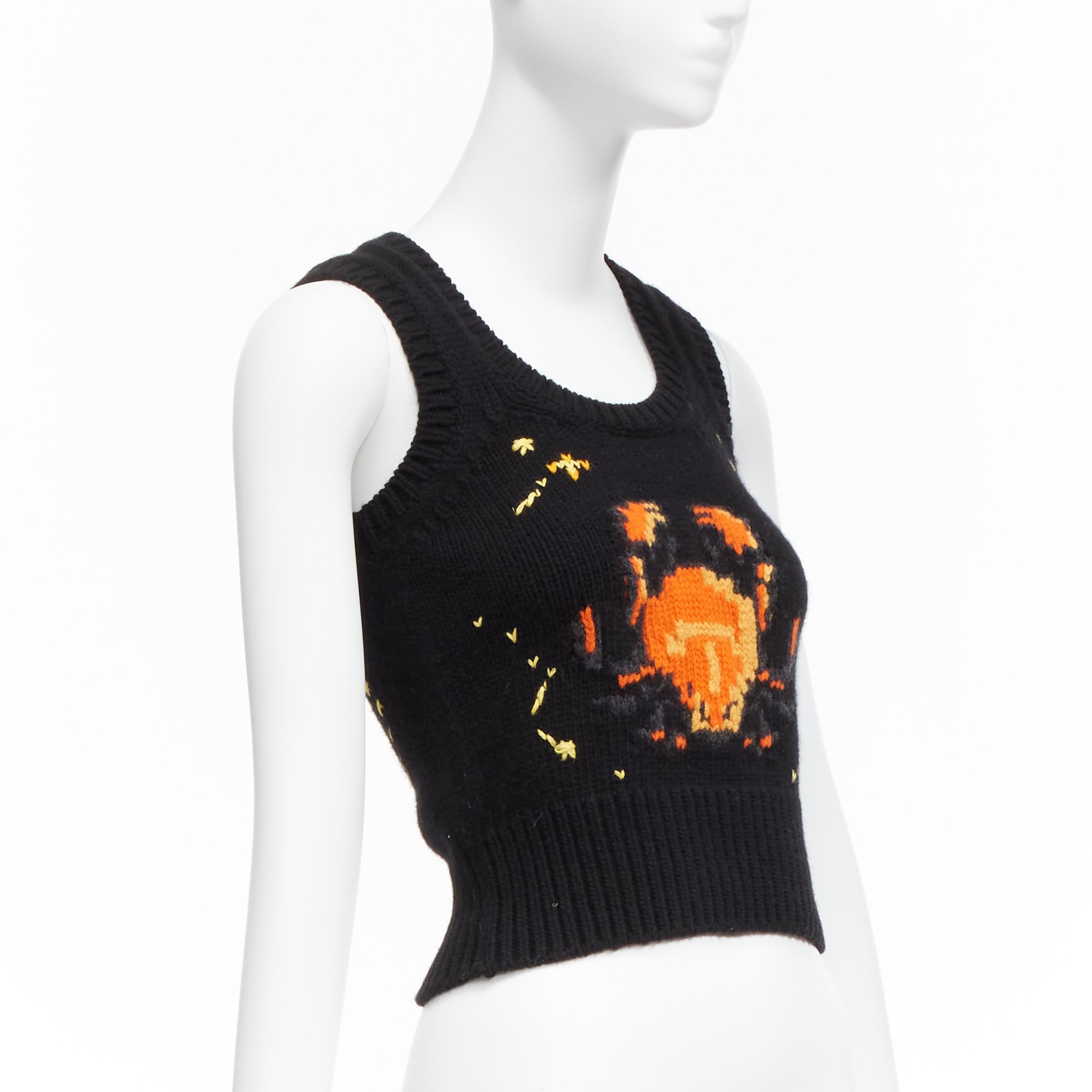 Noir CHRISTIAN DIOR 2022 Pixel Zodiac Cancer cashmere intarsia gilet court FR34 X en vente