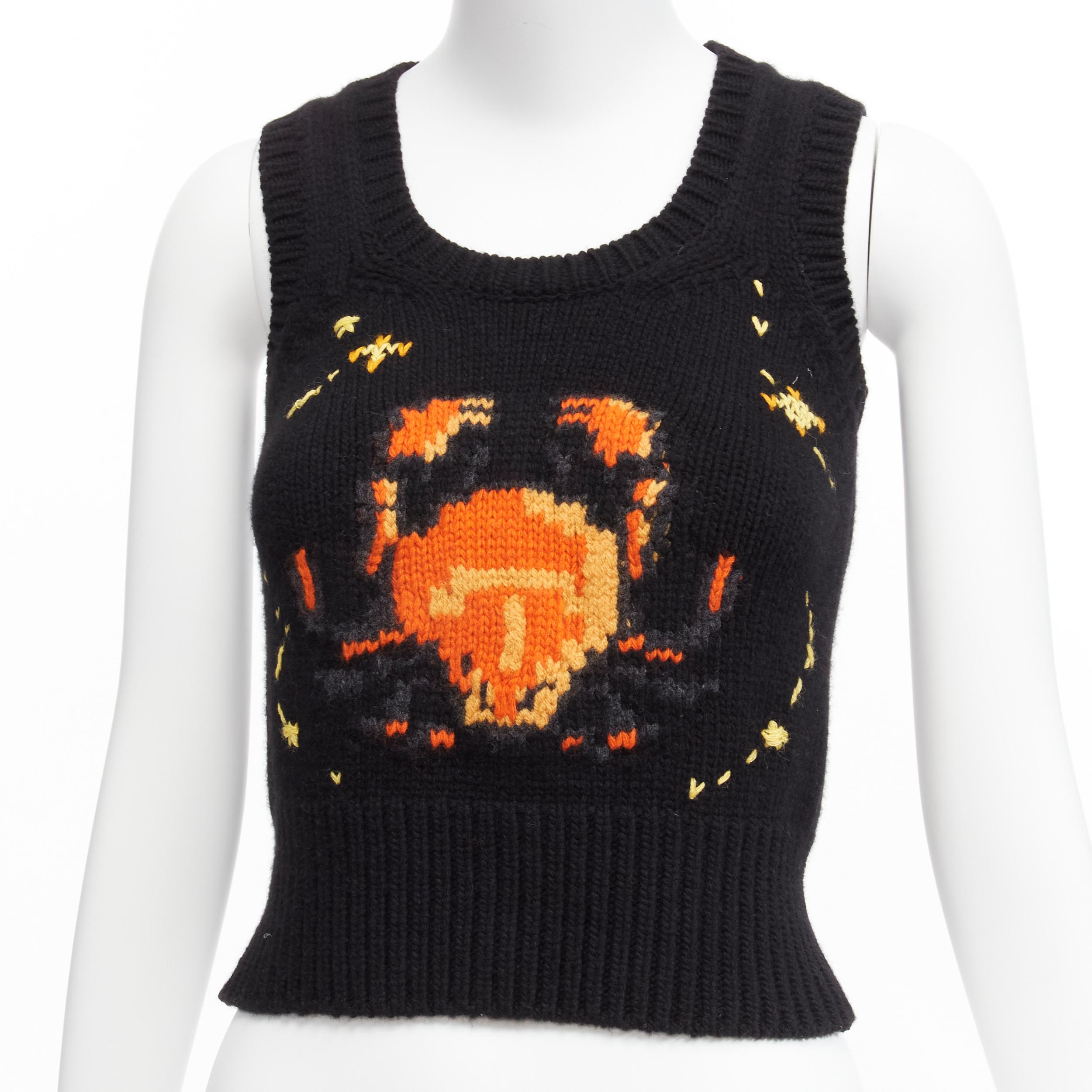CHRISTIAN DIOR 2022 Pixel Zodiac Cancer cashmere intarsia gilet court FR34 X en vente 3