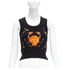 CHRISTIAN DIOR 2022 Pixel Zodiac Cancer cashmere intarsia cropped vest FR34 X