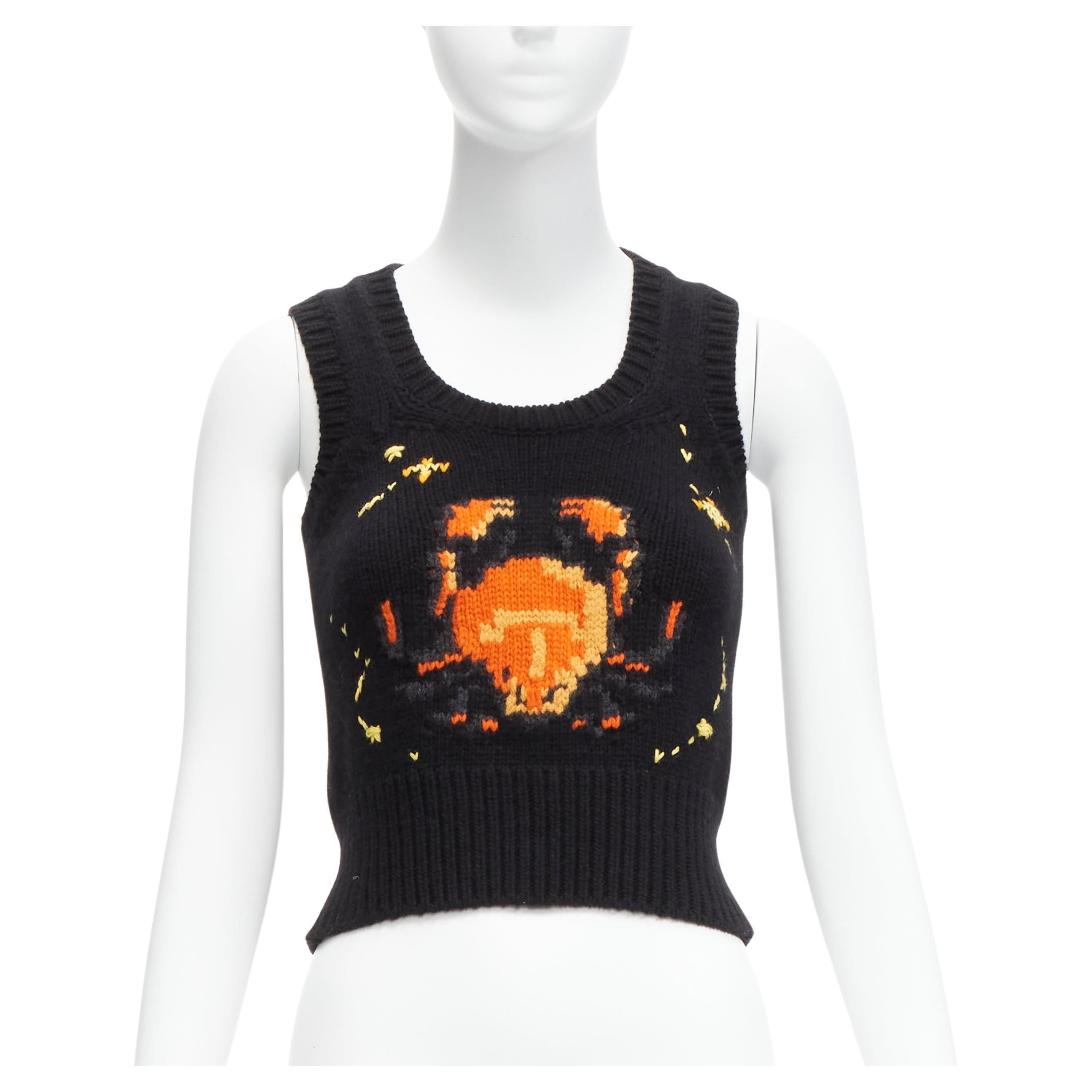 CHRISTIAN DIOR 2022 Pixel Zodiac Cancer wool cashmere cropped vest sweater FR34  For Sale