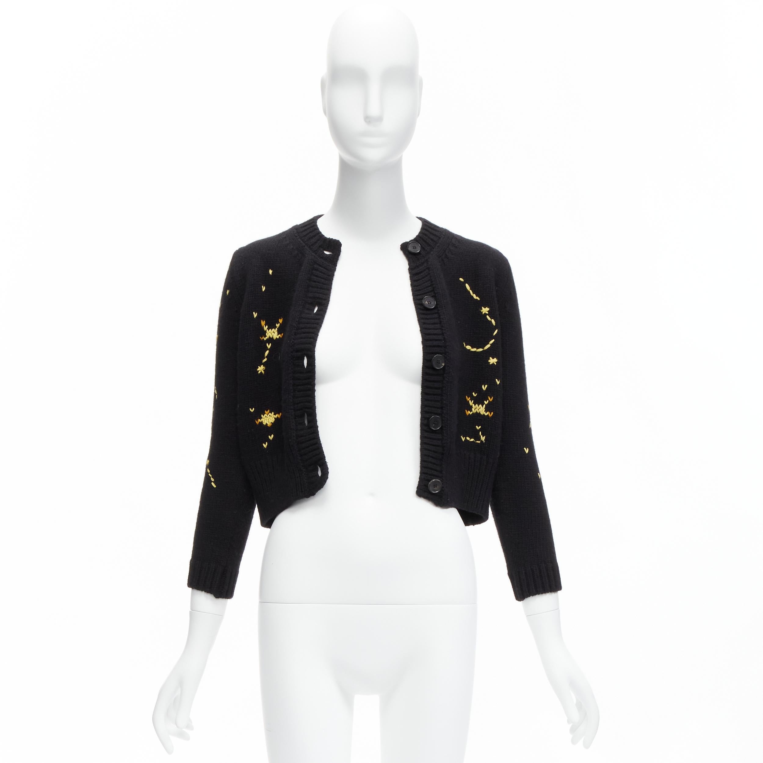 CHRISTIAN DIOR 2022 Pixel Zodiac Leo black wool cashmere cropped cardigan FR34 5