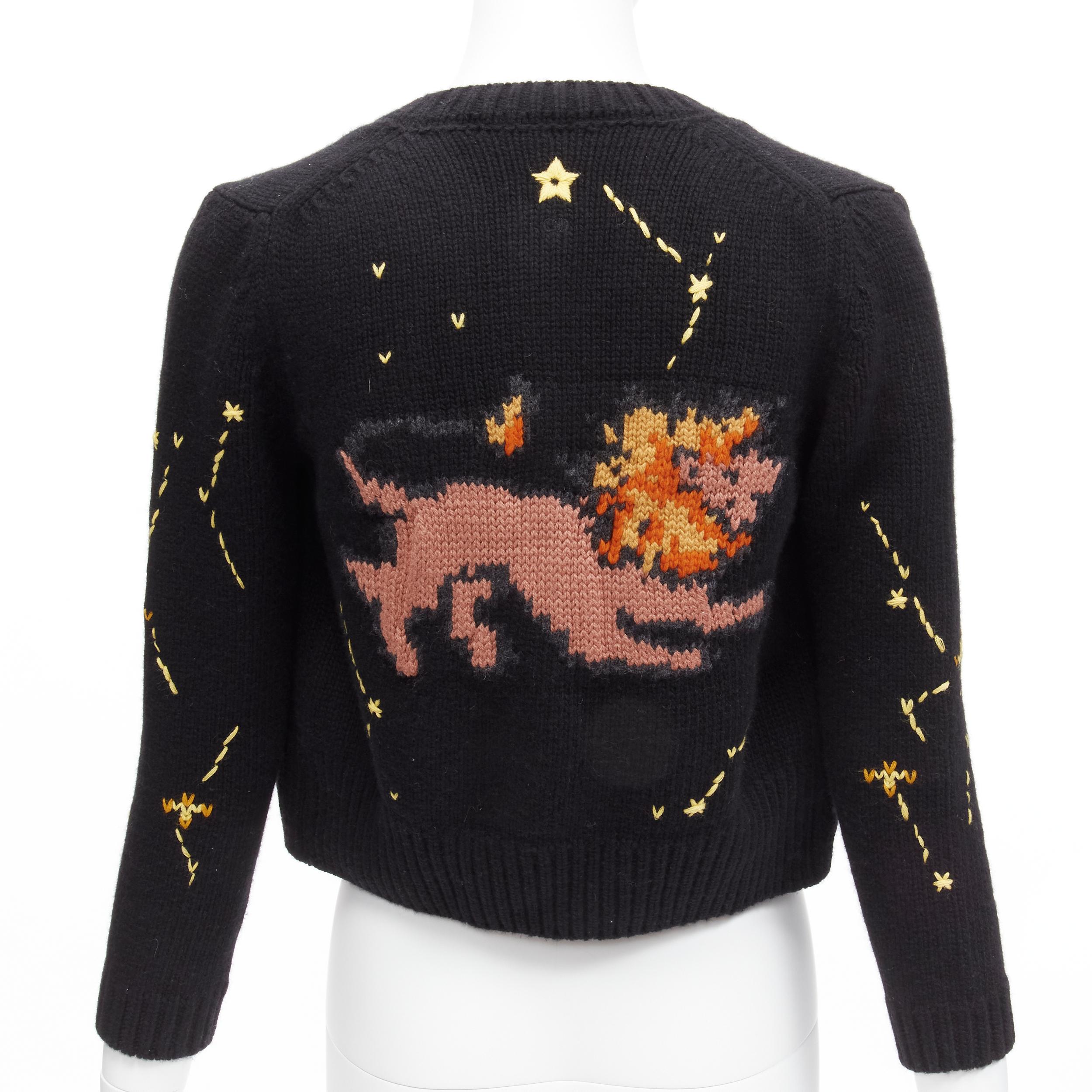 CHRISTIAN DIOR 2022 Pixel Zodiac Leo black wool cashmere cropped cardigan FR34
Reference: AAWC/A00465
Brand: Dior
Designer: Maria Grazia Chiuri
Collection: Pizel Zodiac 2022 - Runway
Material: Virgin Wool, Cashmere
Color: Black, Yellow
Pattern: