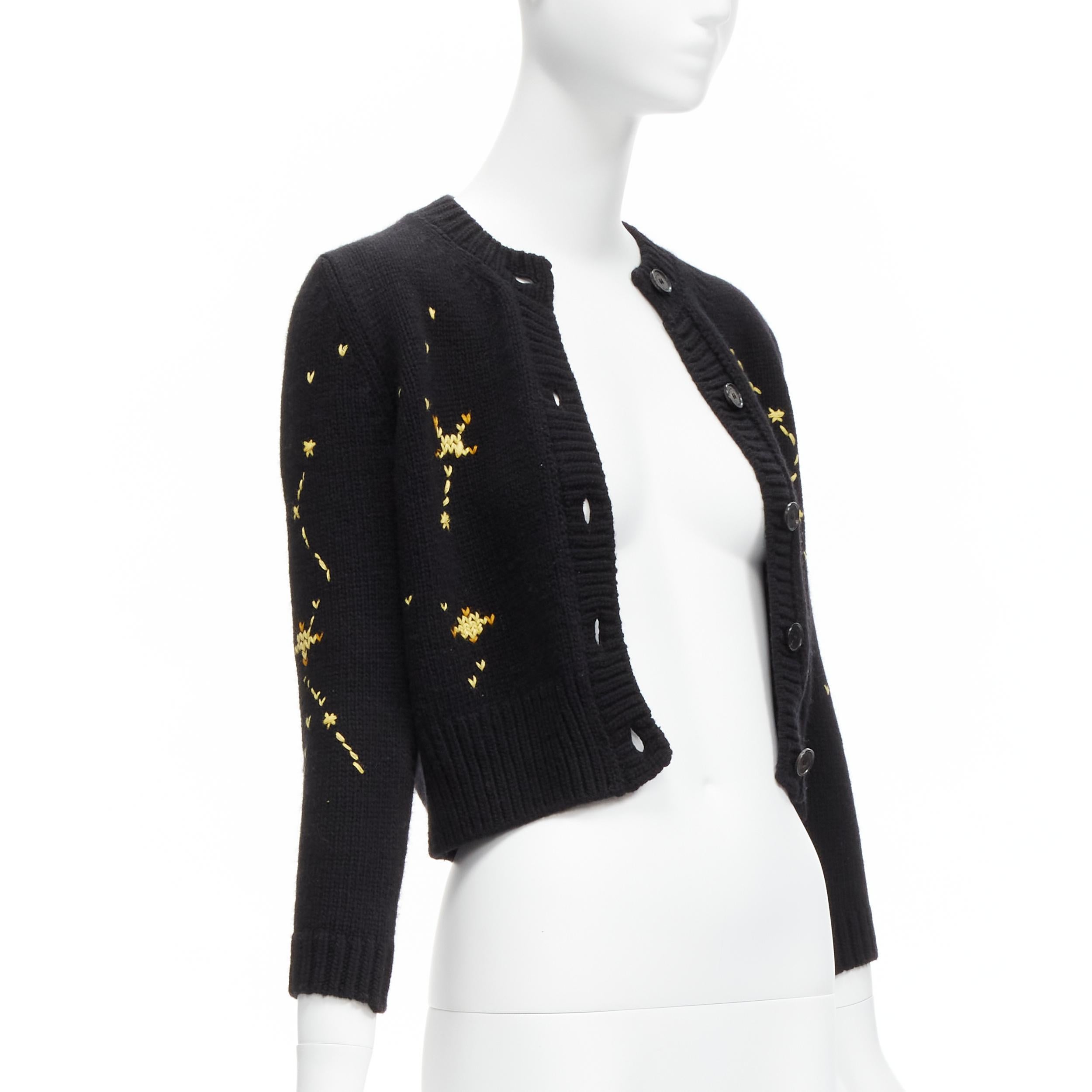 Black CHRISTIAN DIOR 2022 Pixel Zodiac Leo black wool cashmere cropped cardigan FR34