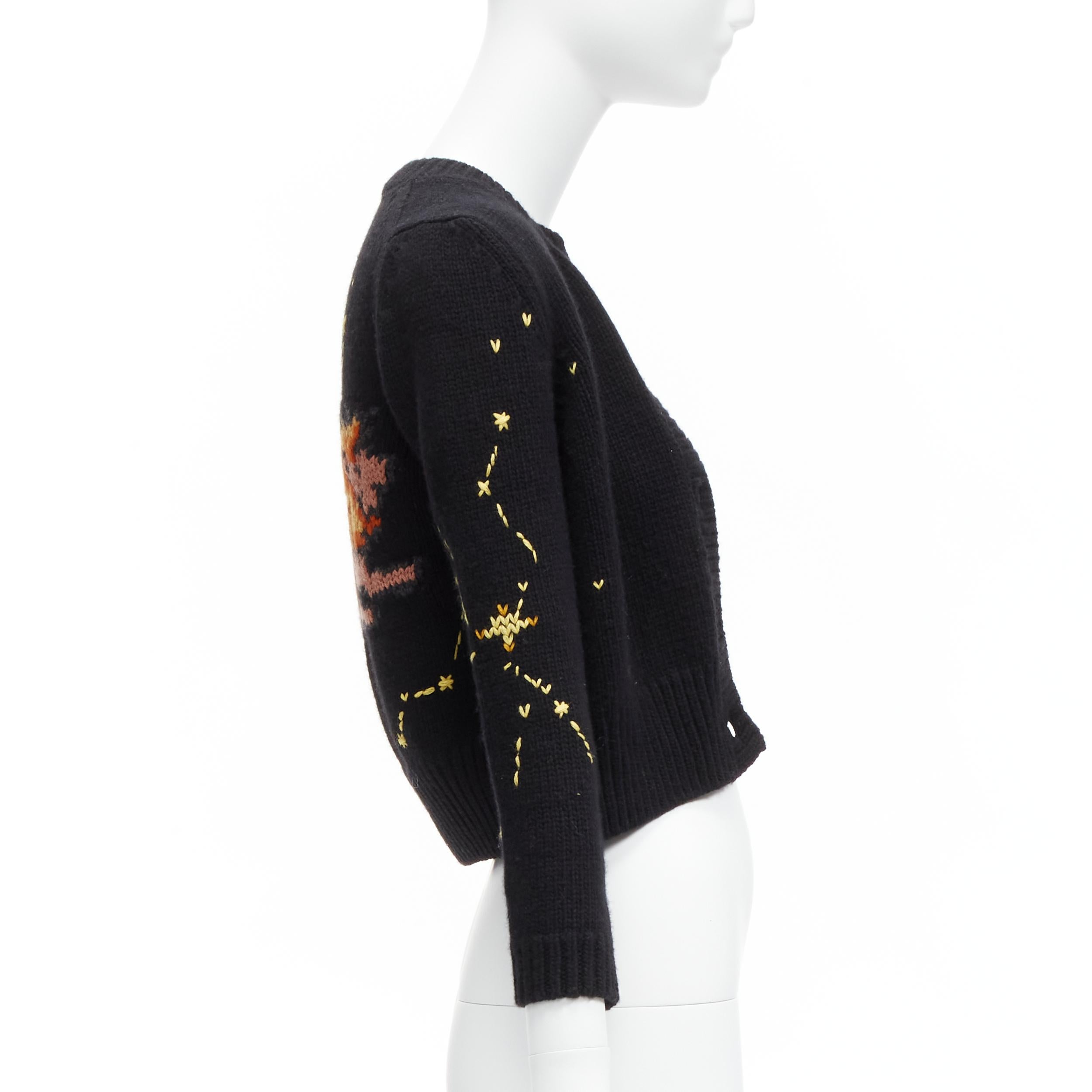 CHRISTIAN DIOR 2022 Pixel Zodiac Leo black wool cashmere cropped cardigan FR34 In Excellent Condition In Hong Kong, NT