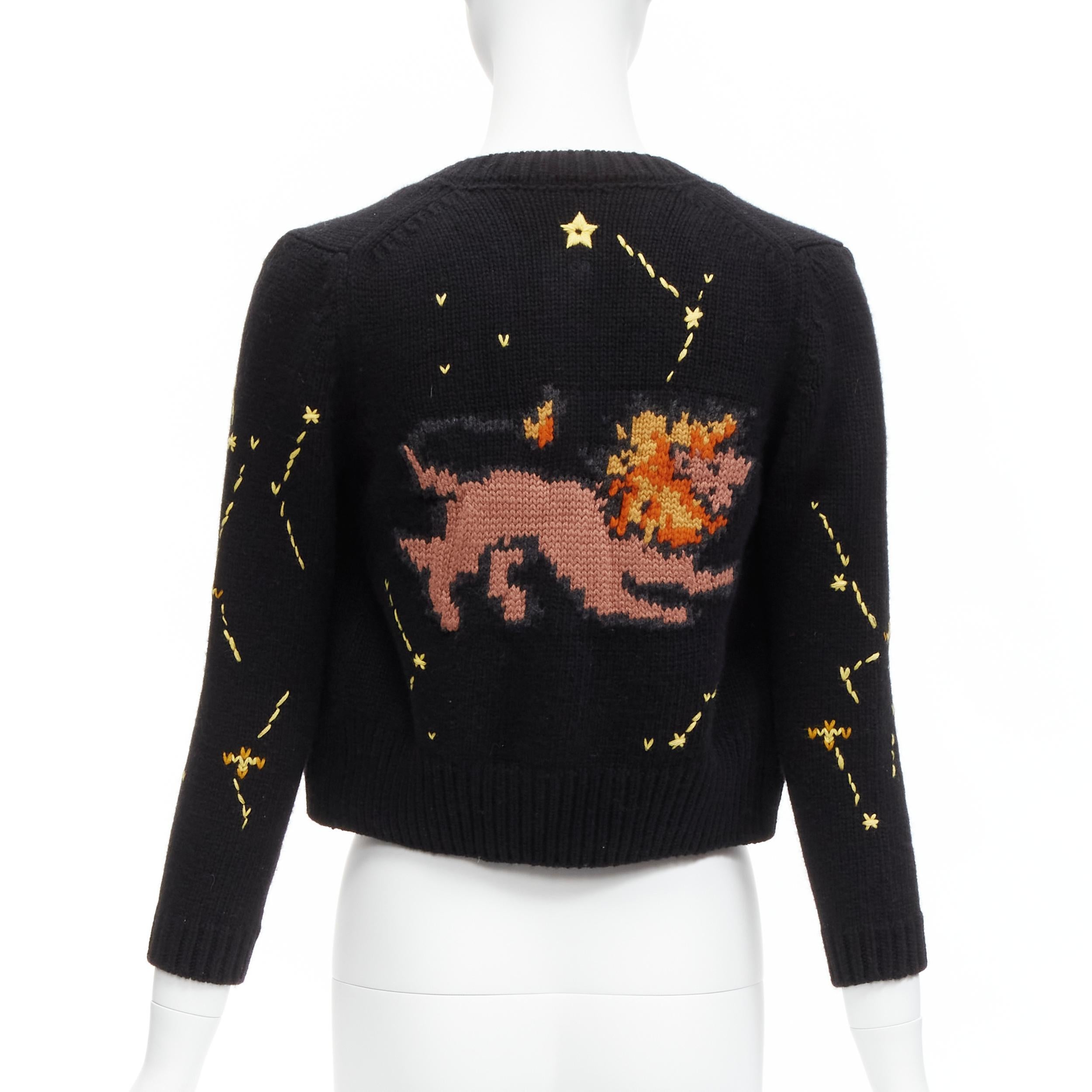 Women's CHRISTIAN DIOR 2022 Pixel Zodiac Leo black wool cashmere cropped cardigan FR34