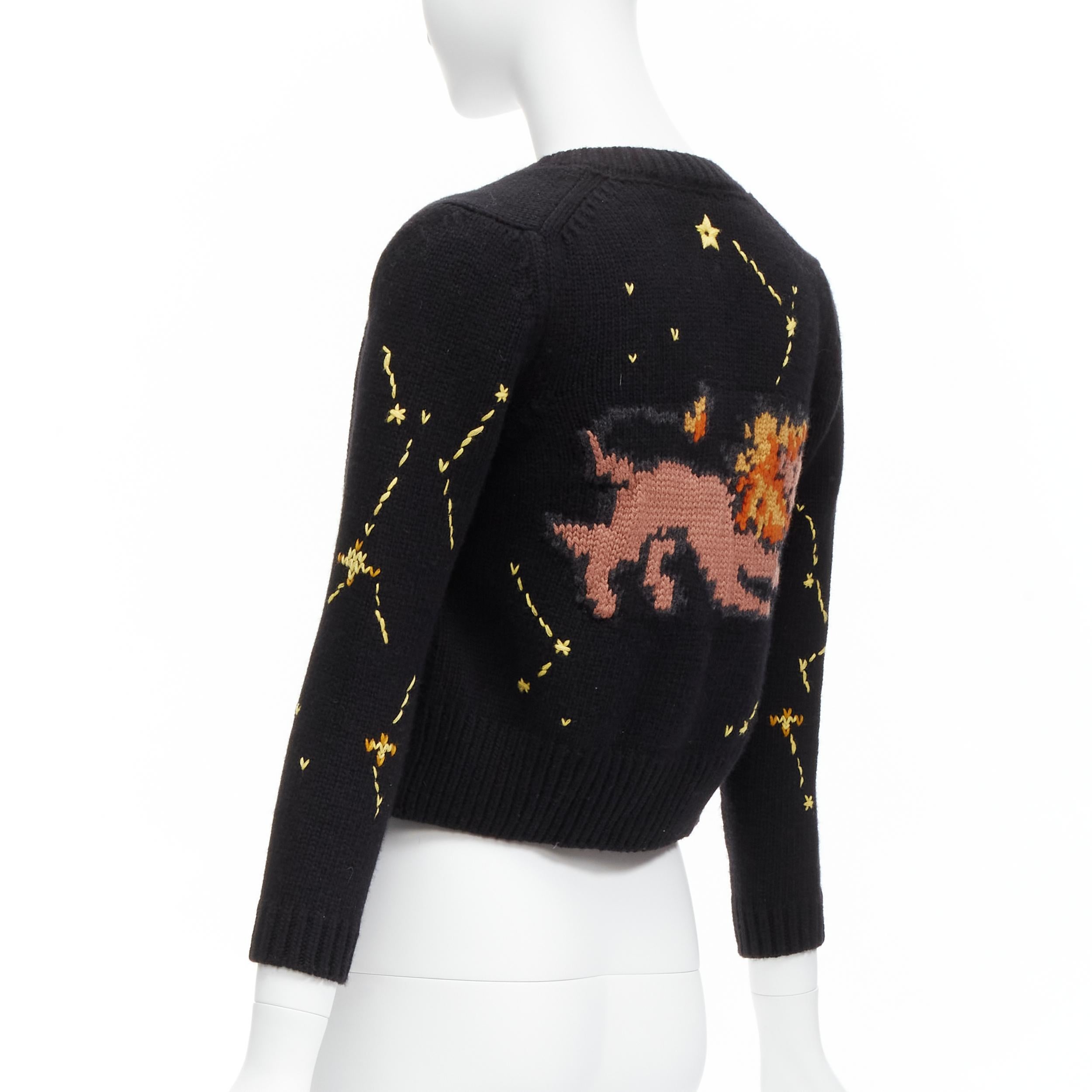CHRISTIAN DIOR 2022 Pixel Zodiac Leo black wool cashmere cropped cardigan FR34 1