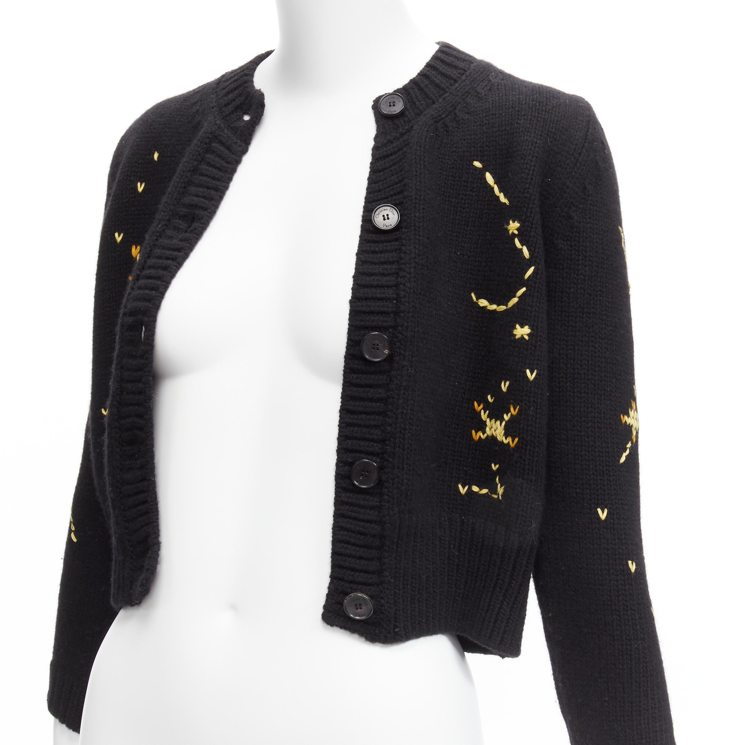 CHRISTIAN DIOR 2022 Pixel Zodiac Leo black wool cashmere cropped cardigan FR34 2