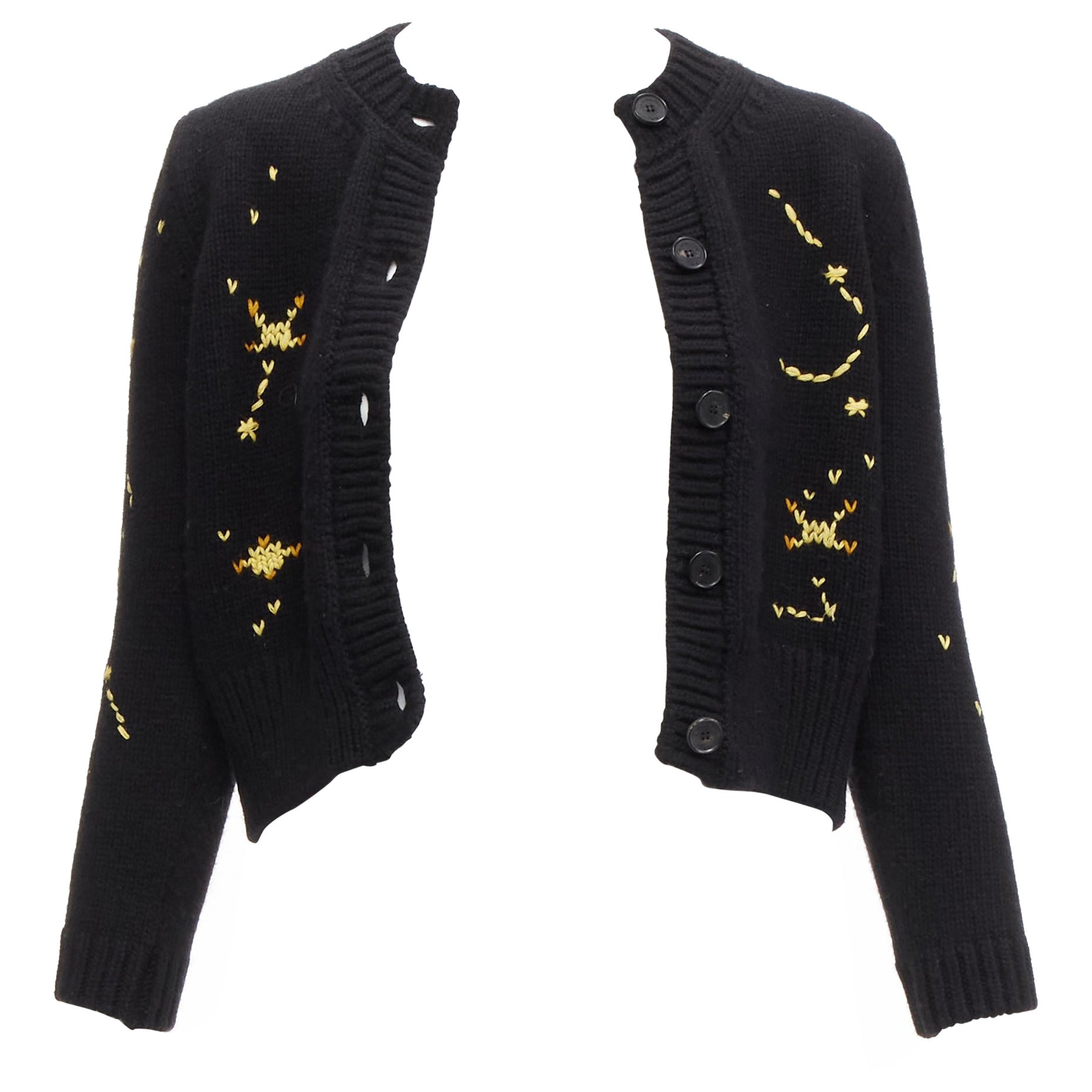 CHRISTIAN DIOR 2022 Pixel Zodiac Leo black wool cashmere cropped cardigan FR34
