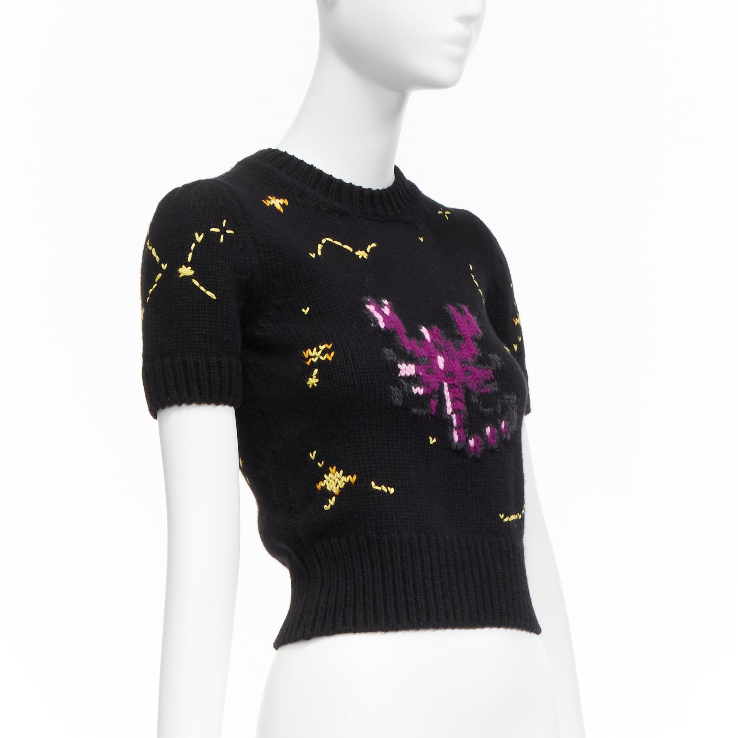 CHRISTIAN DIOR 2022 Pixel Zodiac Scorpio  wool cashmere cropped sweater FR34  In Excellent Condition For Sale In Hong Kong, NT
