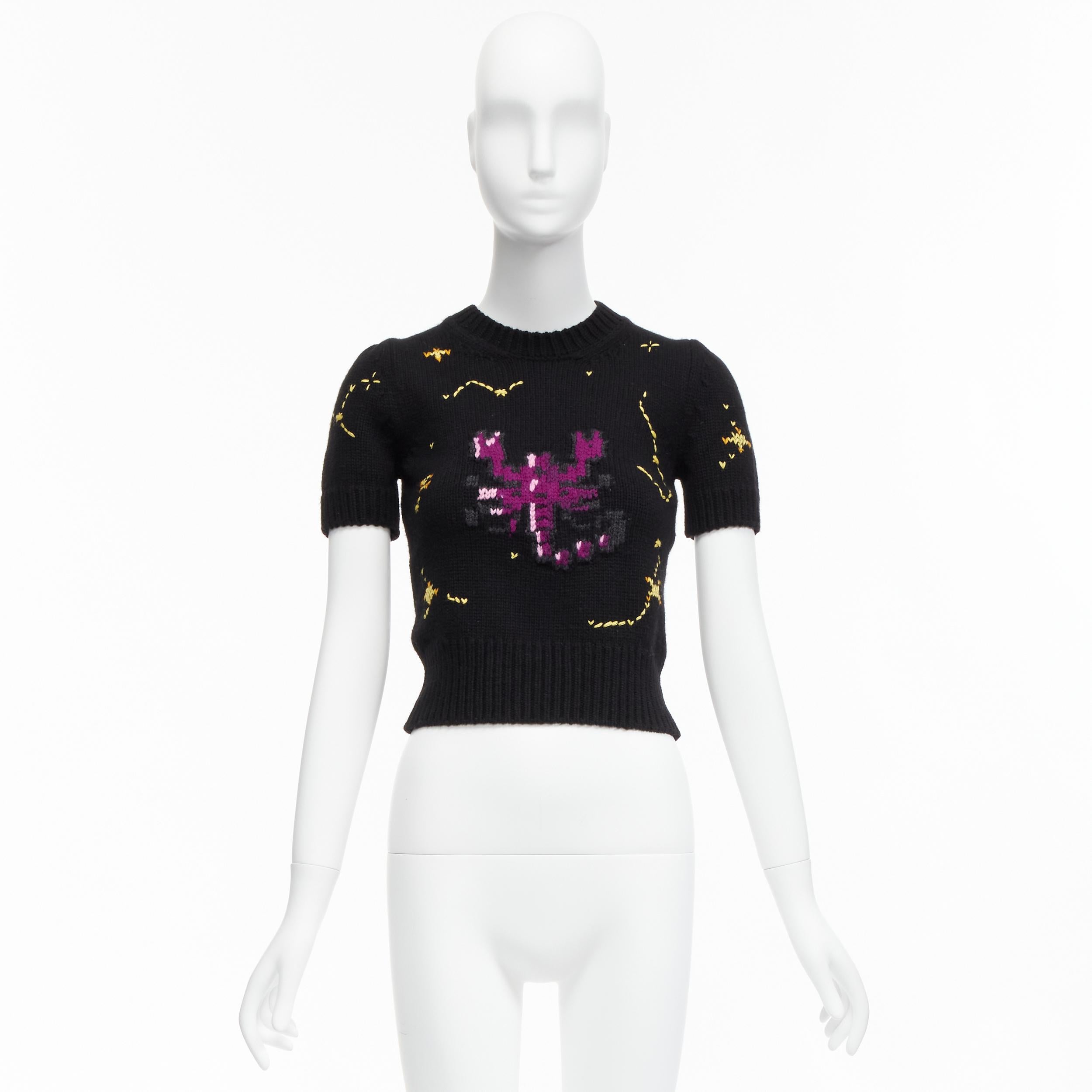 CHRISTIAN DIOR 2022 Pixel Zodiac Scorpio wool cashmere cropped sweater FR34 XS For Sale 5