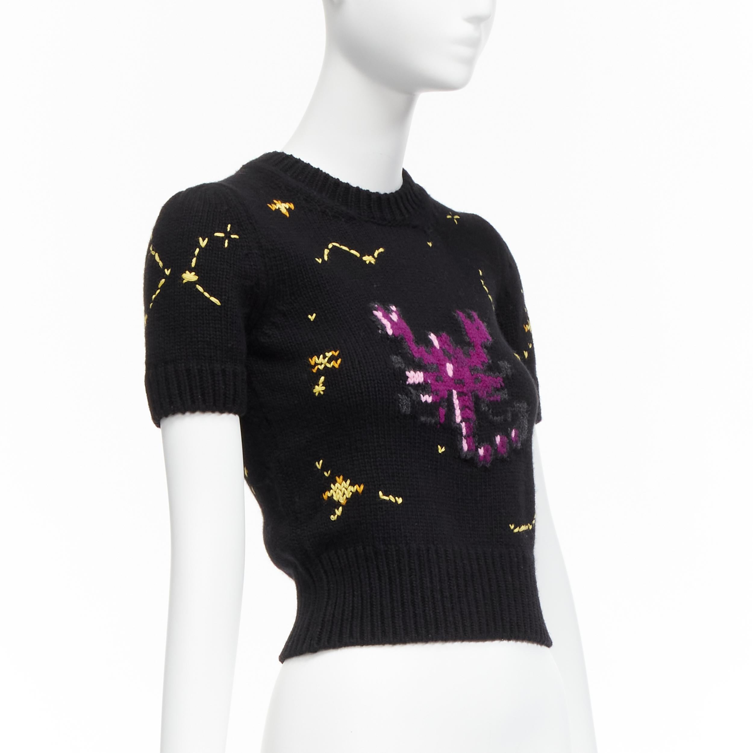 Black CHRISTIAN DIOR 2022 Pixel Zodiac Scorpio wool cashmere cropped sweater FR34 XS For Sale