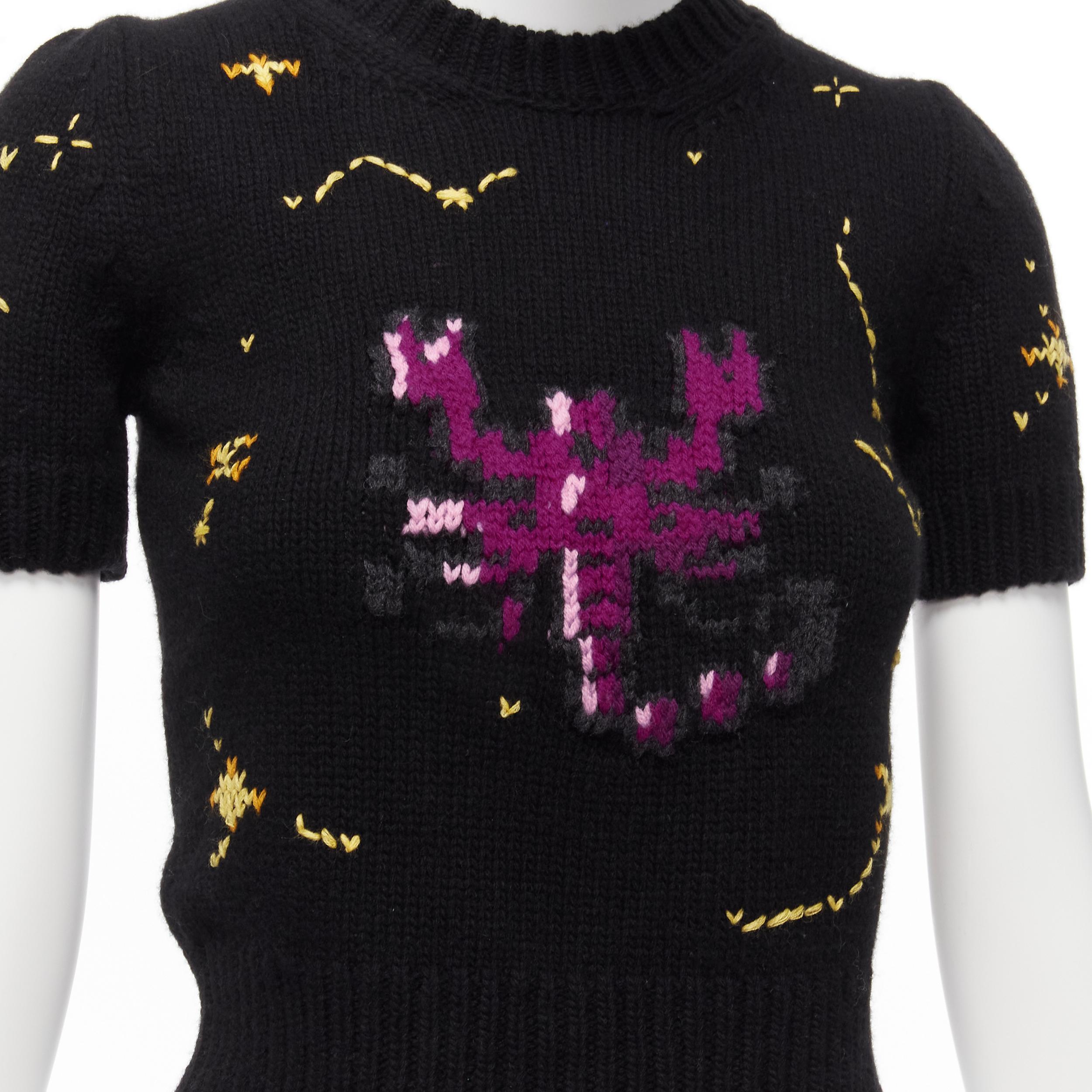 CHRISTIAN DIOR 2022 Pixel Zodiac Scorpio wool cashmere cropped sweater FR34 XS For Sale 3