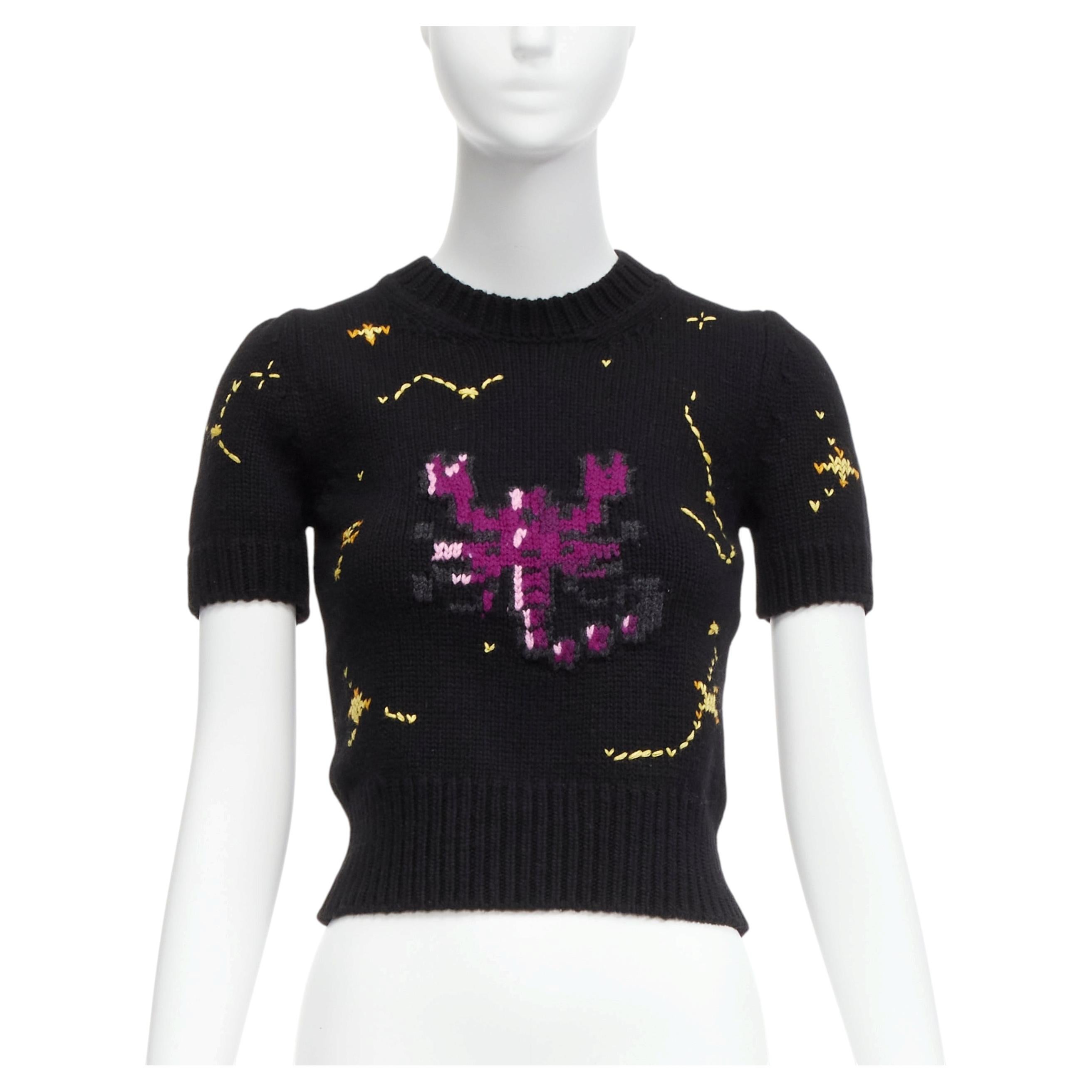 Pre-owned Dior Christian  2022 Pixel Zodiac Scorpio Wool Cashmere Cropped Sweater Fr34 Xs In Black