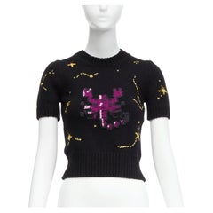 CHRISTIAN DIOR 2022 Pixel Zodiac Scorpio wool cashmere cropped sweater FR34 XS