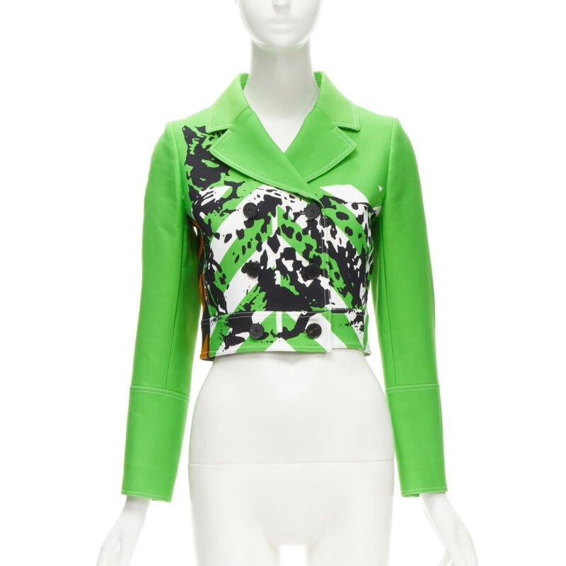 Gray CHRISTIAN DIOR 2022 Runway green Fantaisie animalier cropped jacket FR34 XS For Sale