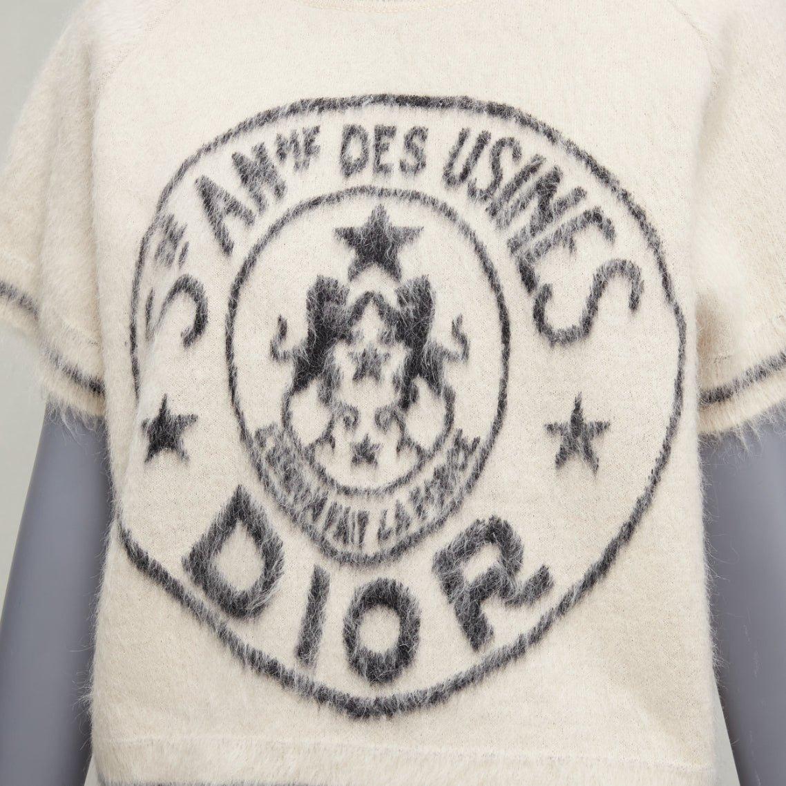 CHRISTIAN DIOR 2022 Runway L'union fait la Force  mohair stamp sweater FR34 XS
Reference: AAWC/A00658
Brand: Dior
Designer: Maria Grazia Chiuri
Collection: FW 2022 L'Union Fait la Force - Runway
Material: Mohair, Boucle Wool, Blend
Color: Cream,