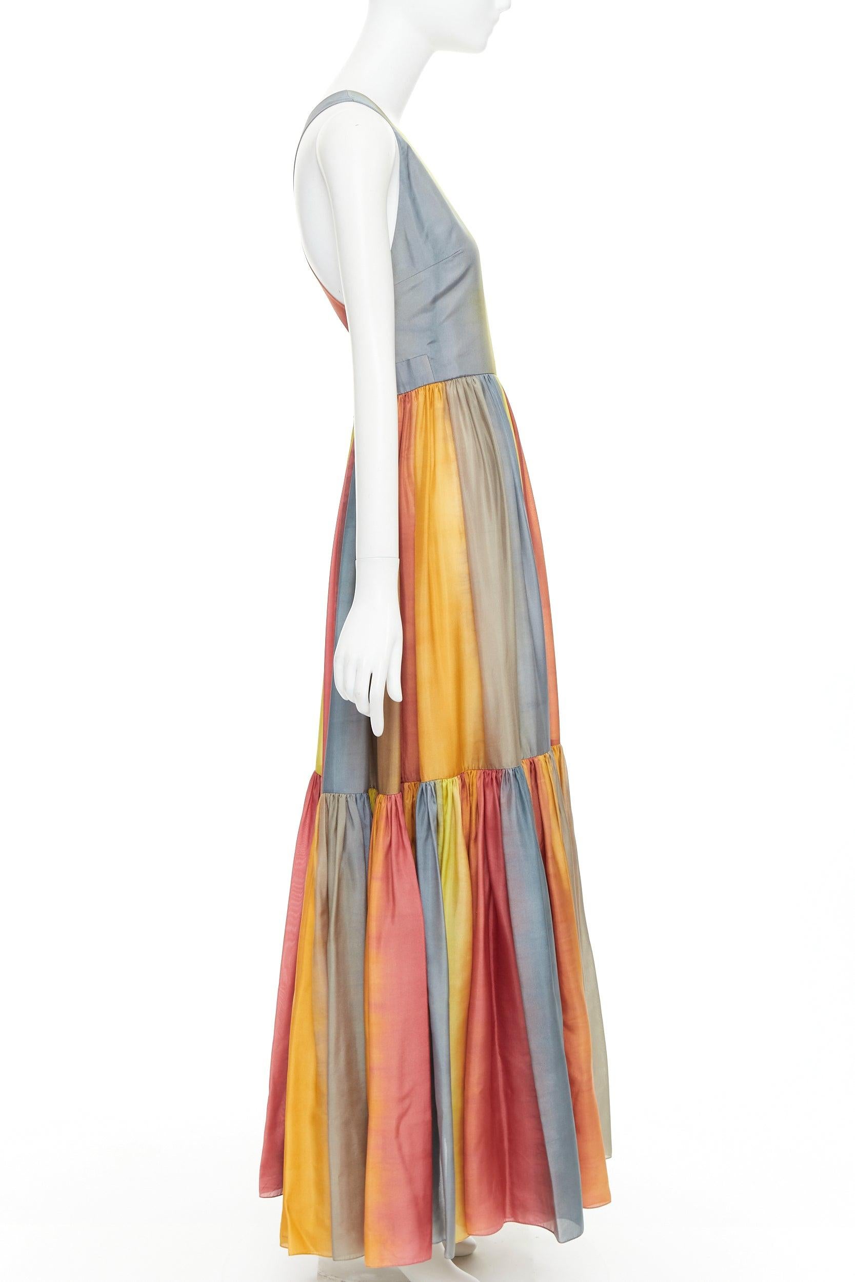 CHRISTIAN DIOR 2022 Runway Maria Grazia Chiuri rainbow silk tie dye dress FR38 M In Good Condition For Sale In Hong Kong, NT