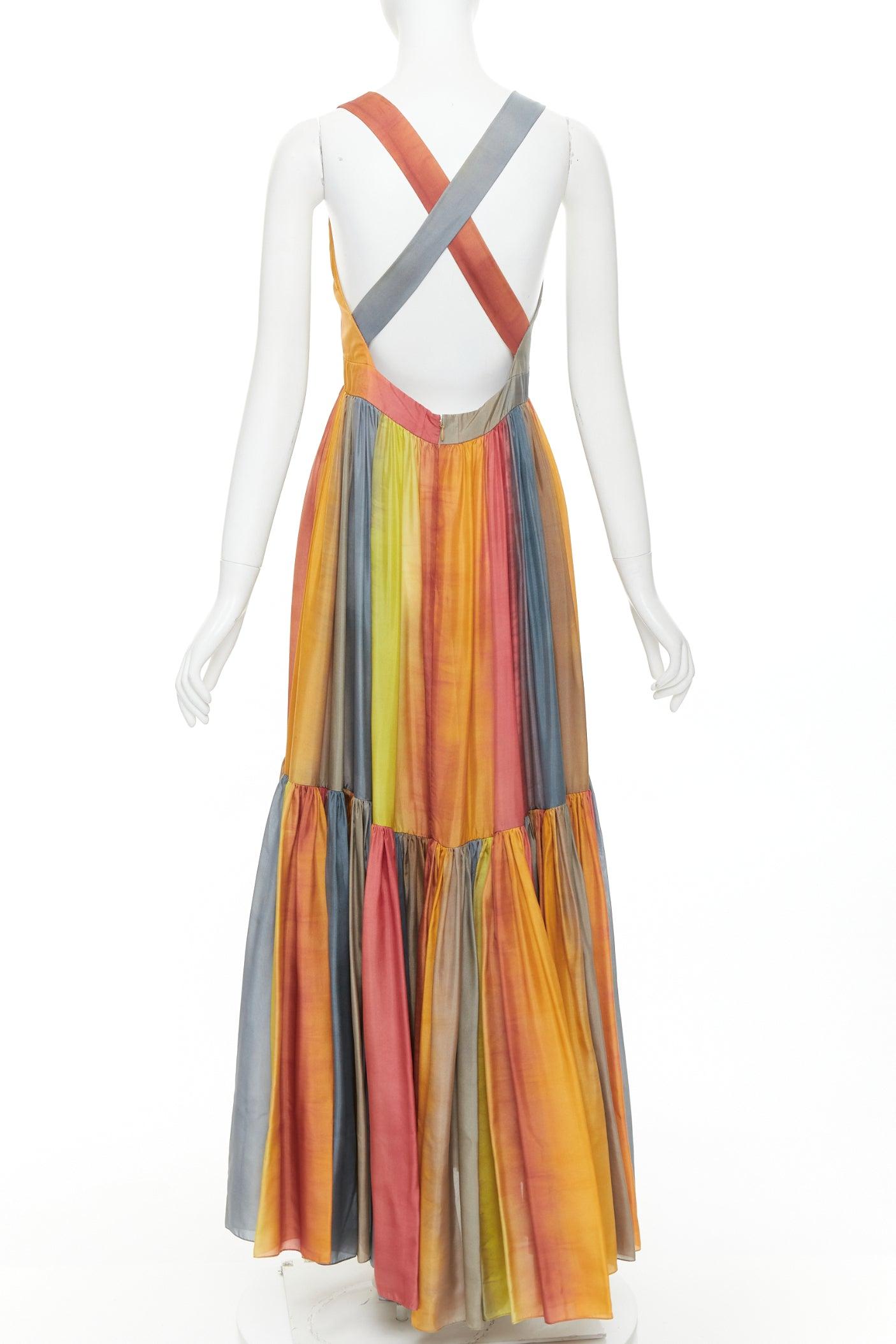 Women's CHRISTIAN DIOR 2022 Runway Maria Grazia Chiuri rainbow silk tie dye dress FR38 M For Sale
