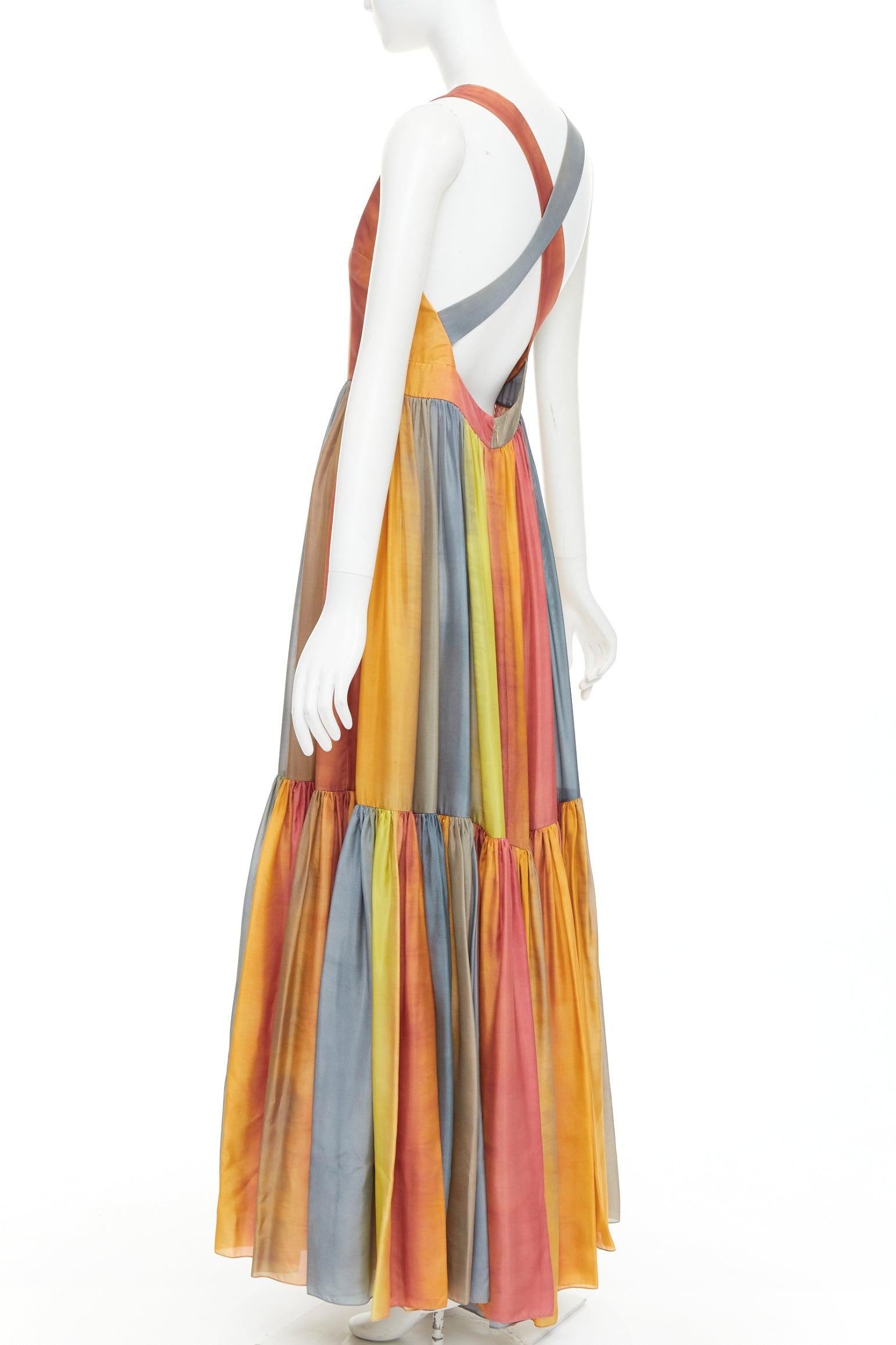 CHRISTIAN DIOR 2022 Runway Maria Grazia Chiuri rainbow silk tie dye dress FR38 M For Sale 1