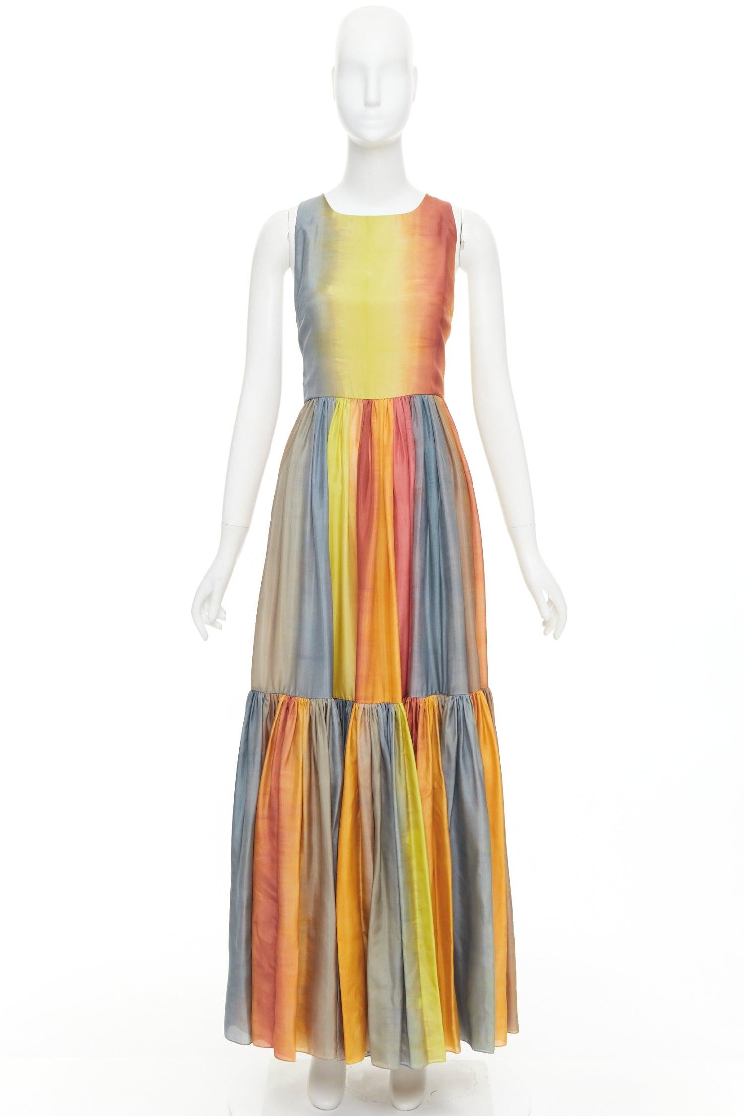 CHRISTIAN DIOR 2022 Runway Maria Grazia Chiuri rainbow silk tie dye dress FR38 M For Sale 4