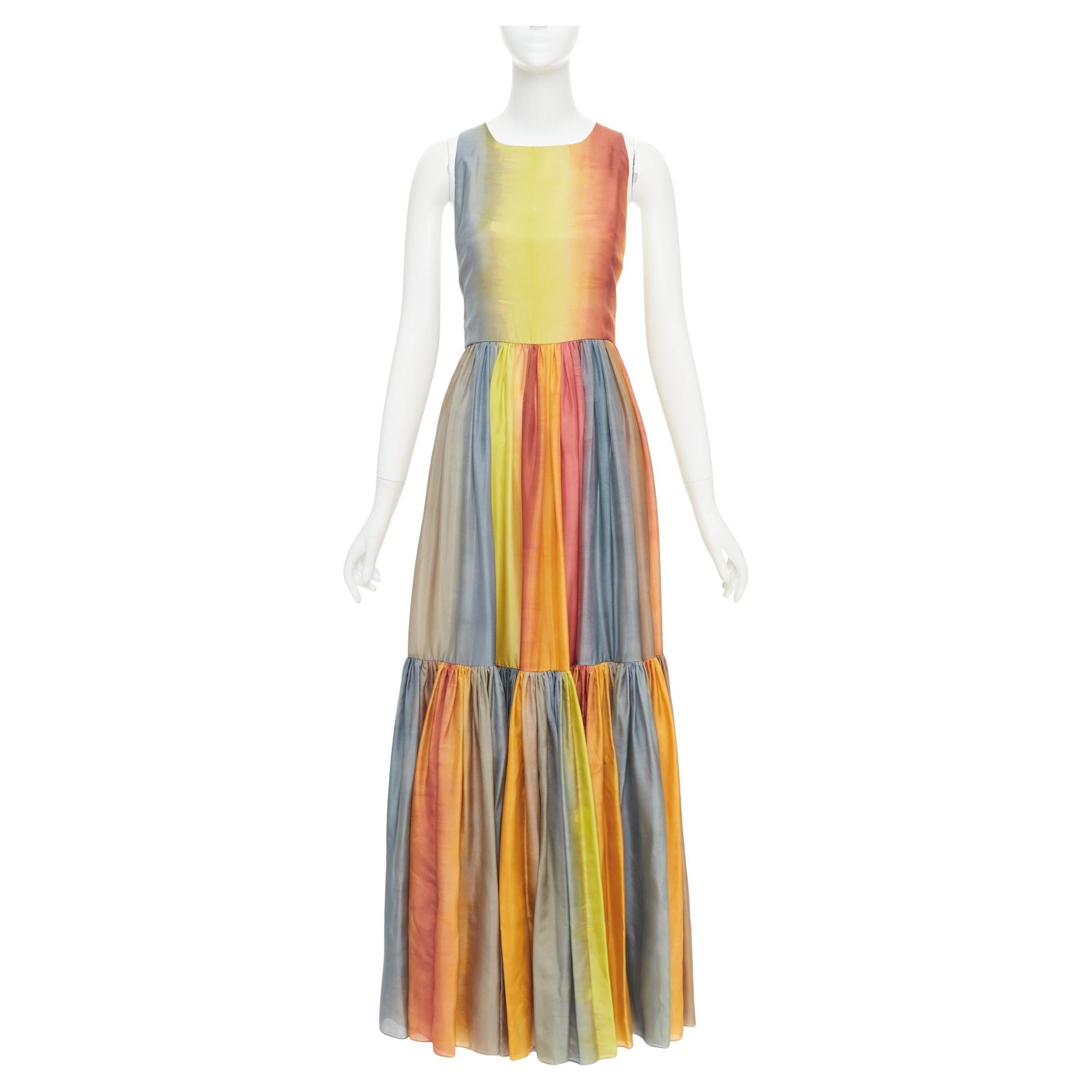 CHRISTIAN DIOR 2022 Runway Maria Grazia Chiuri rainbow silk tie dye dress FR38 M For Sale