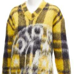 CHRISTIAN DIOR 2022 Runway stamp print plaid mohair blend fluffy sweater FR34