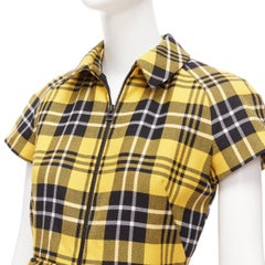 CHRISTIAN DIOR 2022 Runway yellow punk plaid tartan wool zip front dress FR34 XS