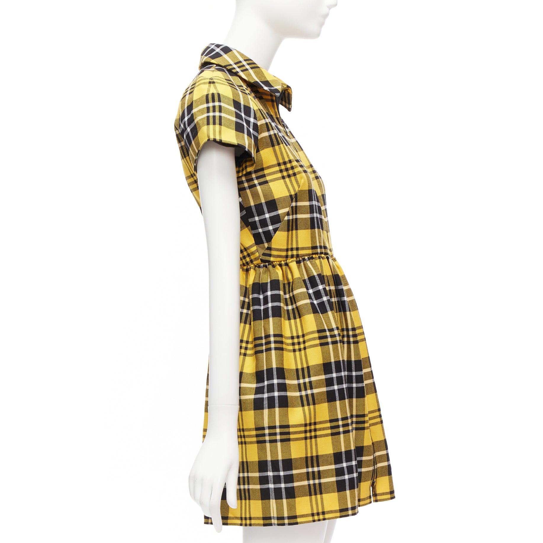 CHRISTIAN DIOR 2022 Runway yellow punk plaid tartan wool zip front dress FR34 XS In Excellent Condition For Sale In Hong Kong, NT