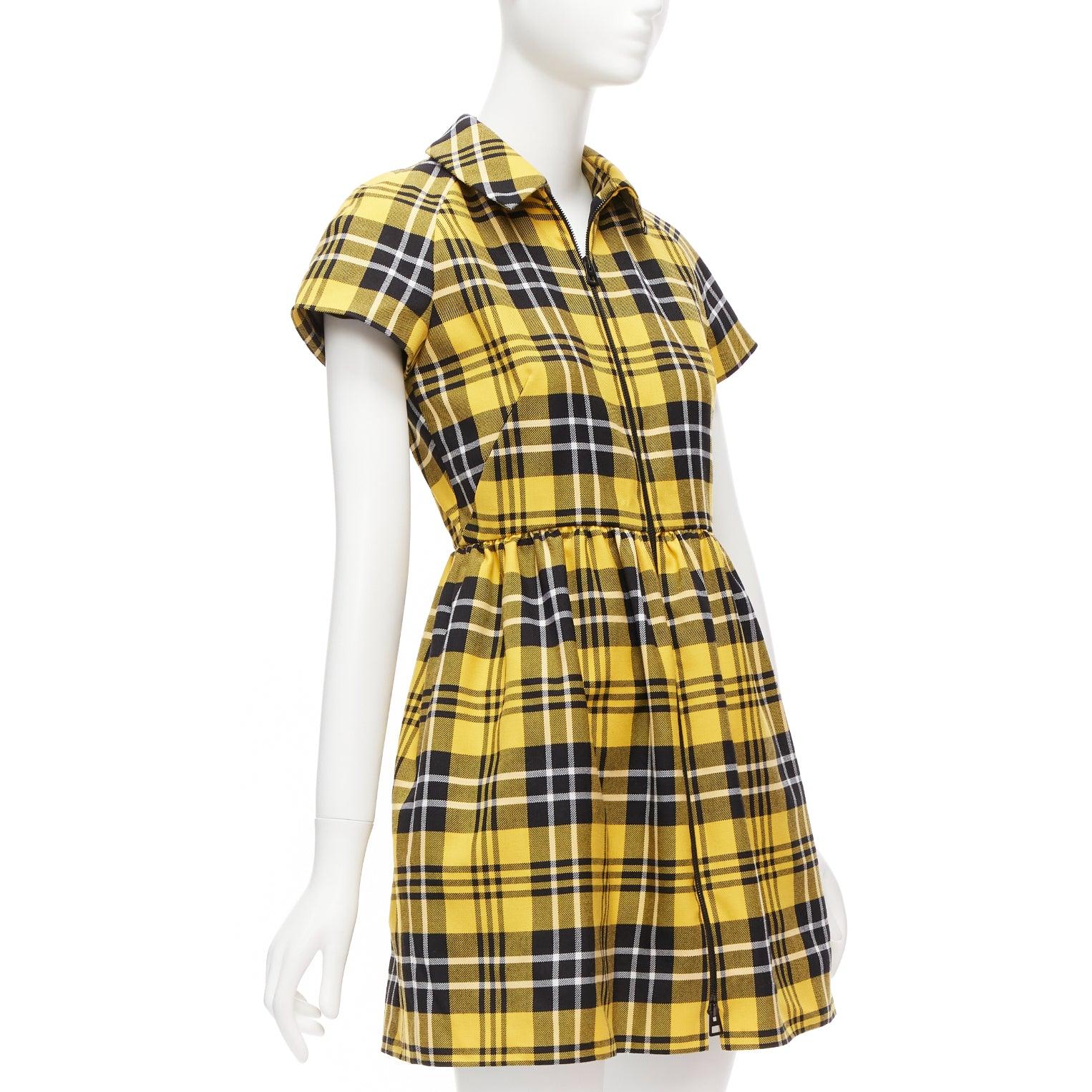 Yellow CHRISTIAN DIOR 2022 Runway yellow punk plaid tartan wool zip front dress FR34 XS For Sale