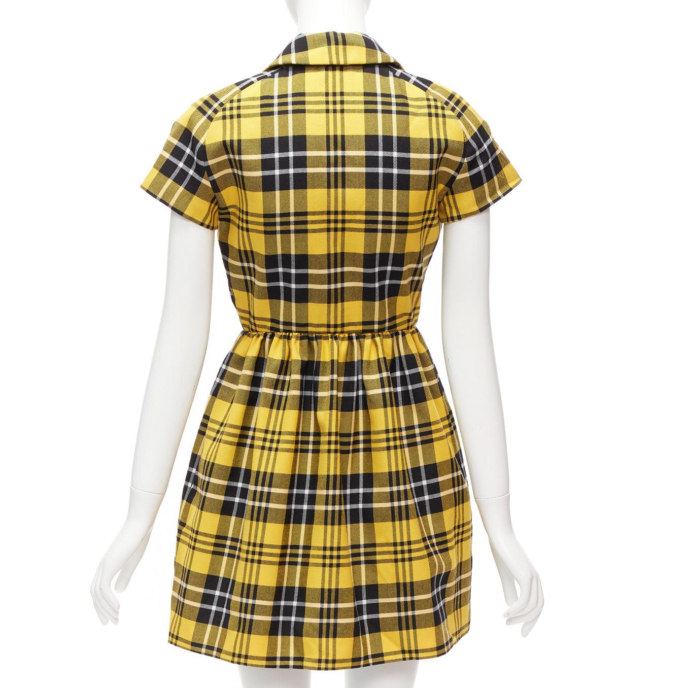 Women's CHRISTIAN DIOR 2022 Runway yellow punk plaid tartan wool zip front dress FR34 XS For Sale