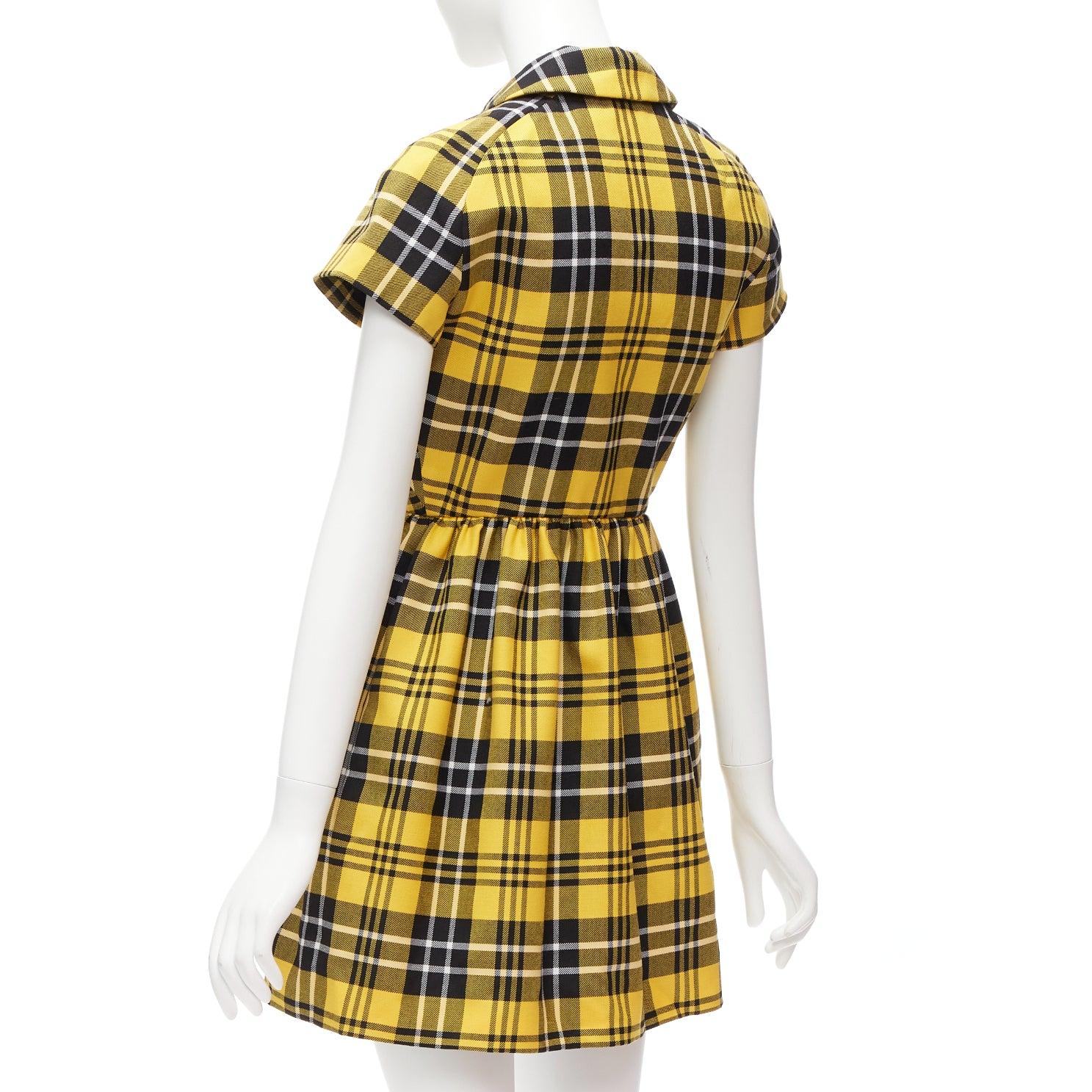 CHRISTIAN DIOR 2022 Runway yellow punk plaid tartan wool zip front dress FR34 XS For Sale 1