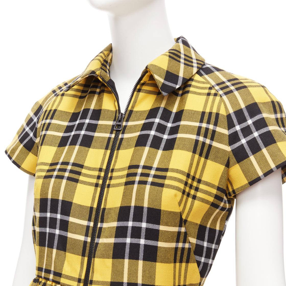 CHRISTIAN DIOR 2022 Runway yellow punk plaid tartan wool zip front dress FR34 XS For Sale 2