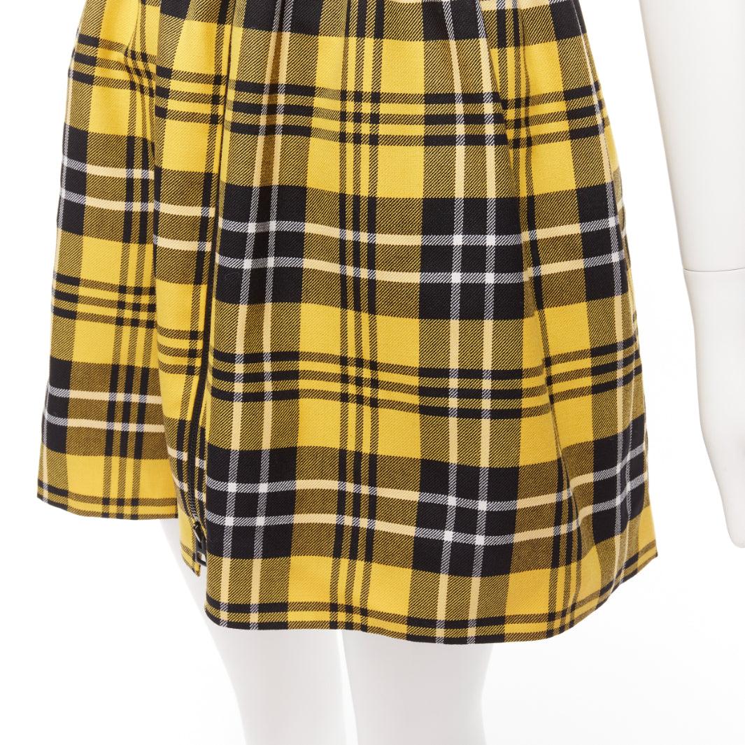 CHRISTIAN DIOR 2022 Runway yellow punk plaid tartan wool zip front dress FR34 XS For Sale 3