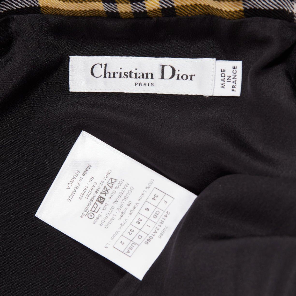 CHRISTIAN DIOR 2022 Runway yellow punk plaid tartan wool zip front dress FR34 XS For Sale 3