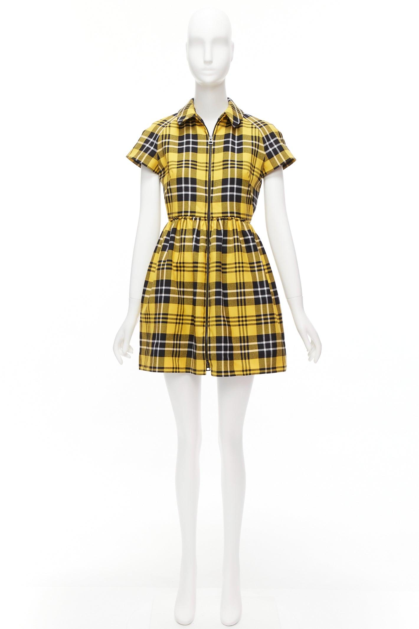 CHRISTIAN DIOR 2022 Runway yellow punk plaid tartan wool zip front dress FR34 XS For Sale 5
