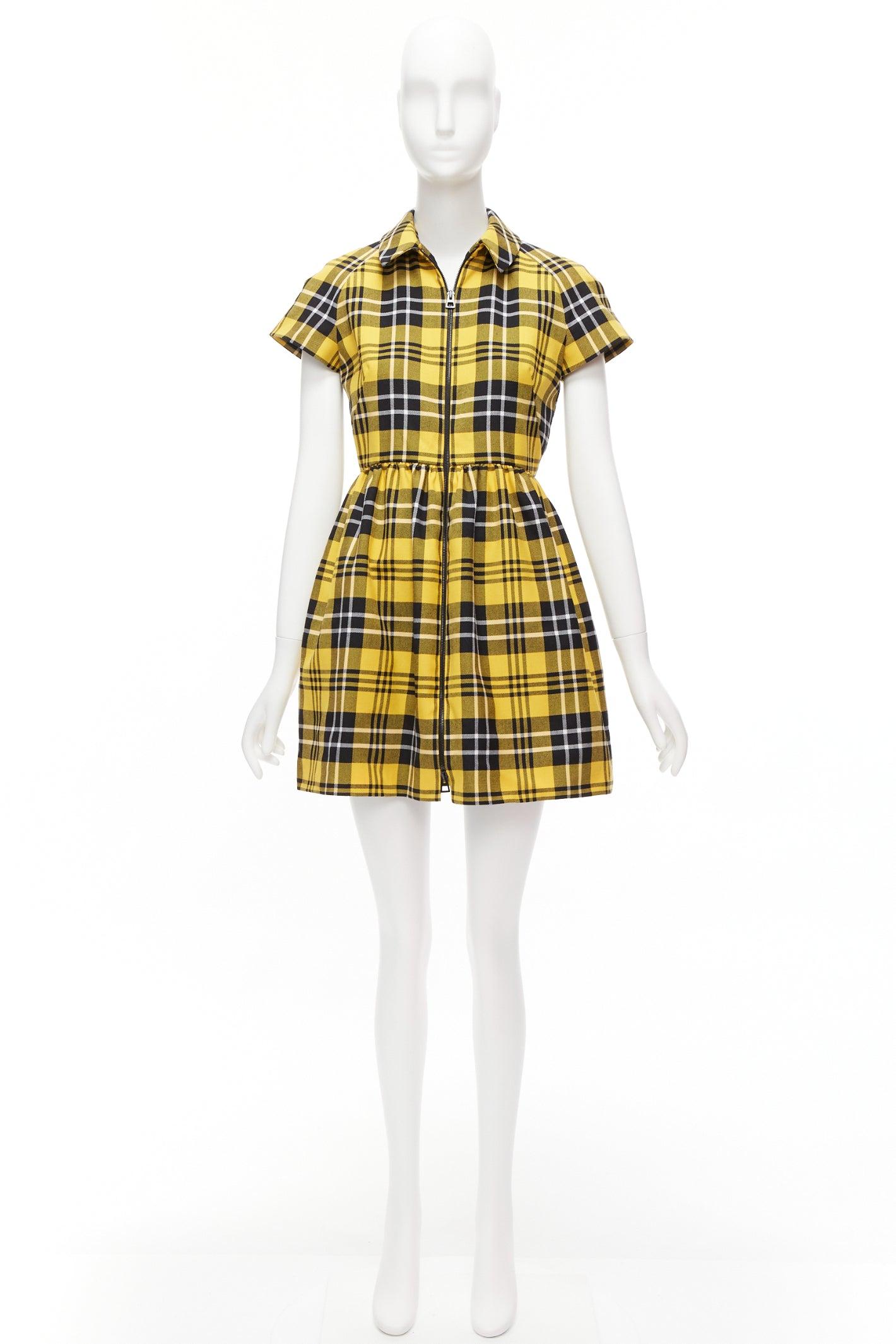 CHRISTIAN DIOR 2022 Runway yellow punk plaid tartan wool zip front dress FR34 XS For Sale 4