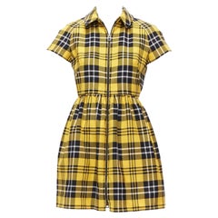 CHRISTIAN DIOR 2022 Runway yellow punk plaid tartan wool zip front dress FR34 XS