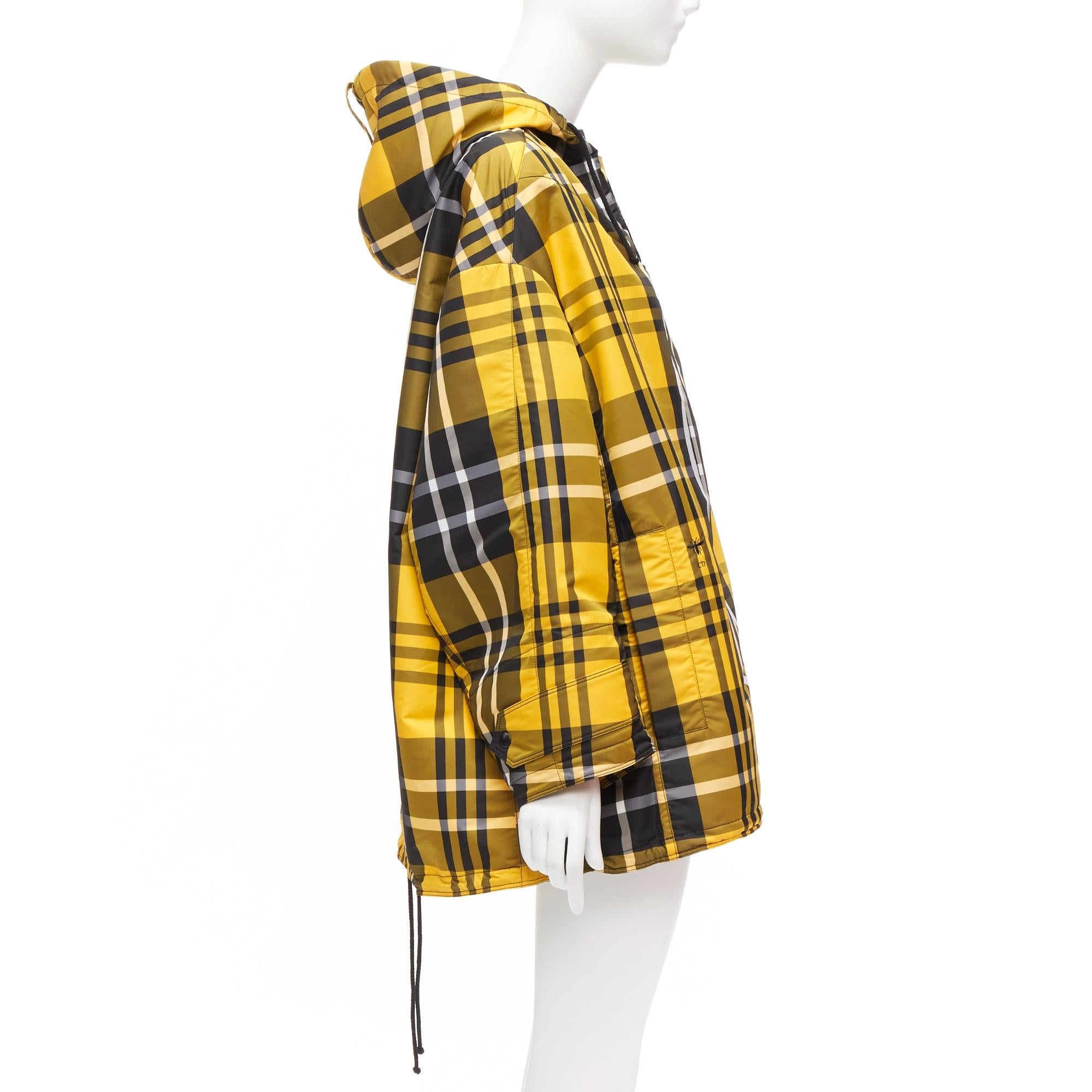 Women's CHRISTIAN DIOR 2022 Runway yellow tartan half zip hooded nylon popover XS For Sale