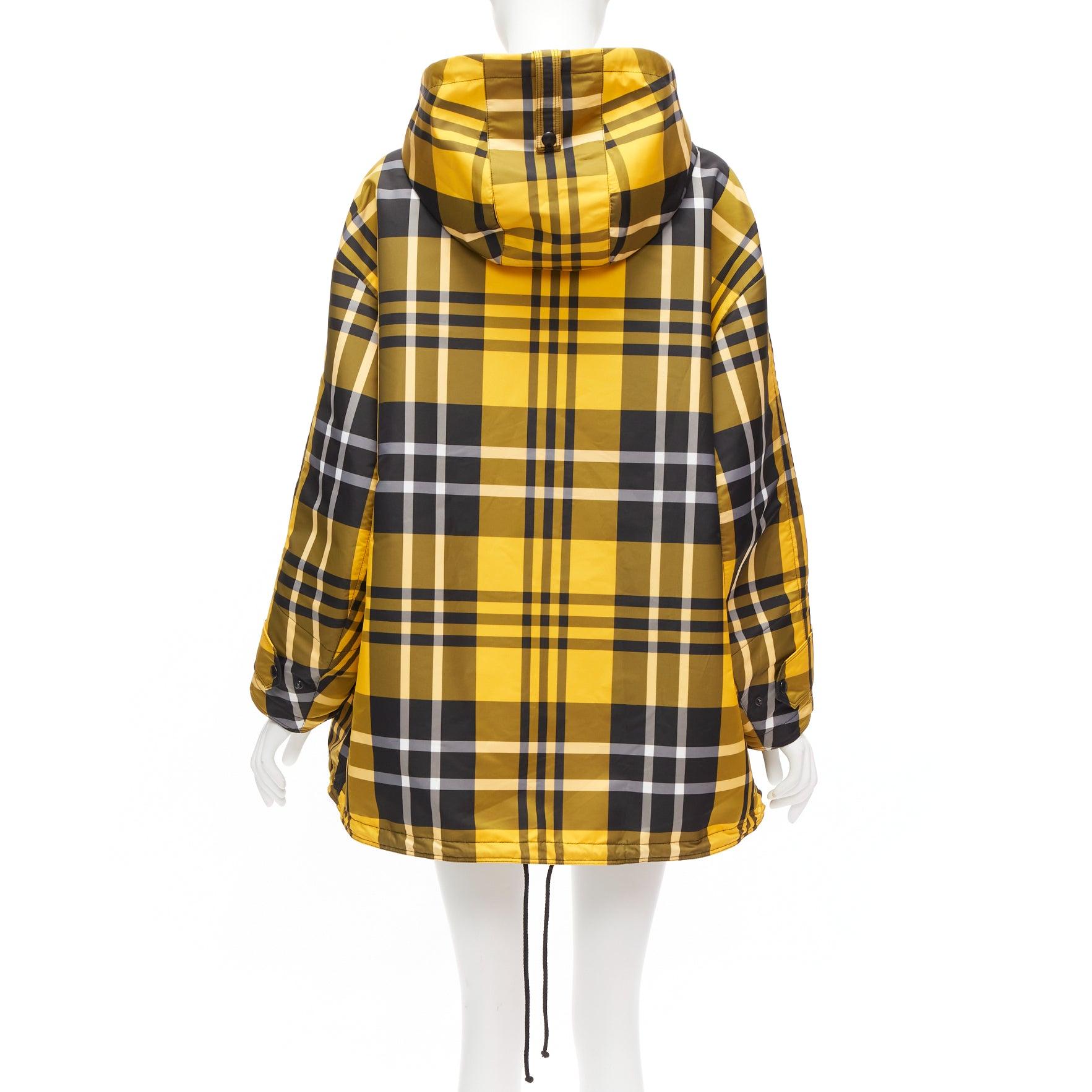 Women's CHRISTIAN DIOR 2022 Runway yellow tartan half zip hooded nylon popover XS For Sale