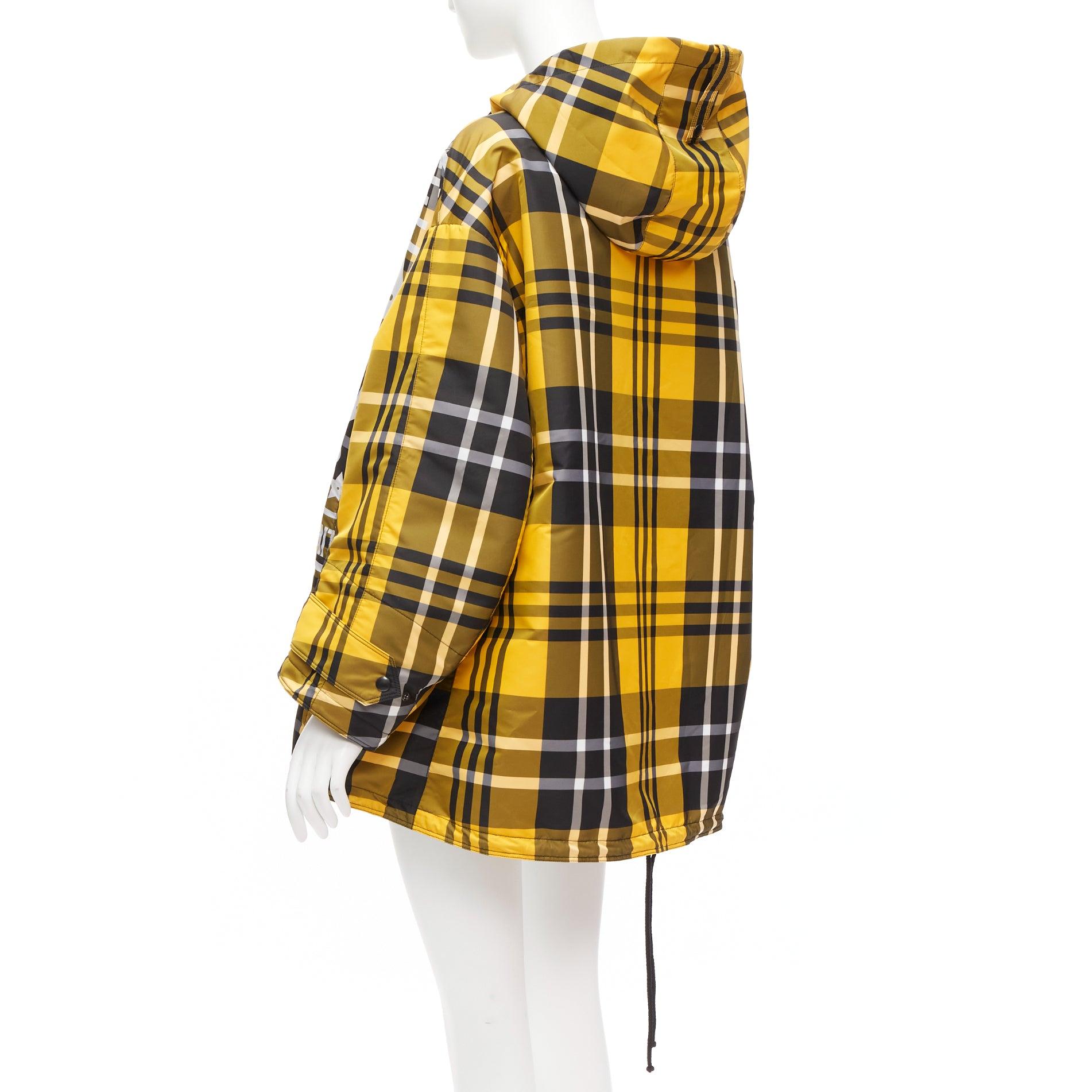 CHRISTIAN DIOR 2022 Runway yellow tartan half zip hooded nylon popover XS For Sale 1